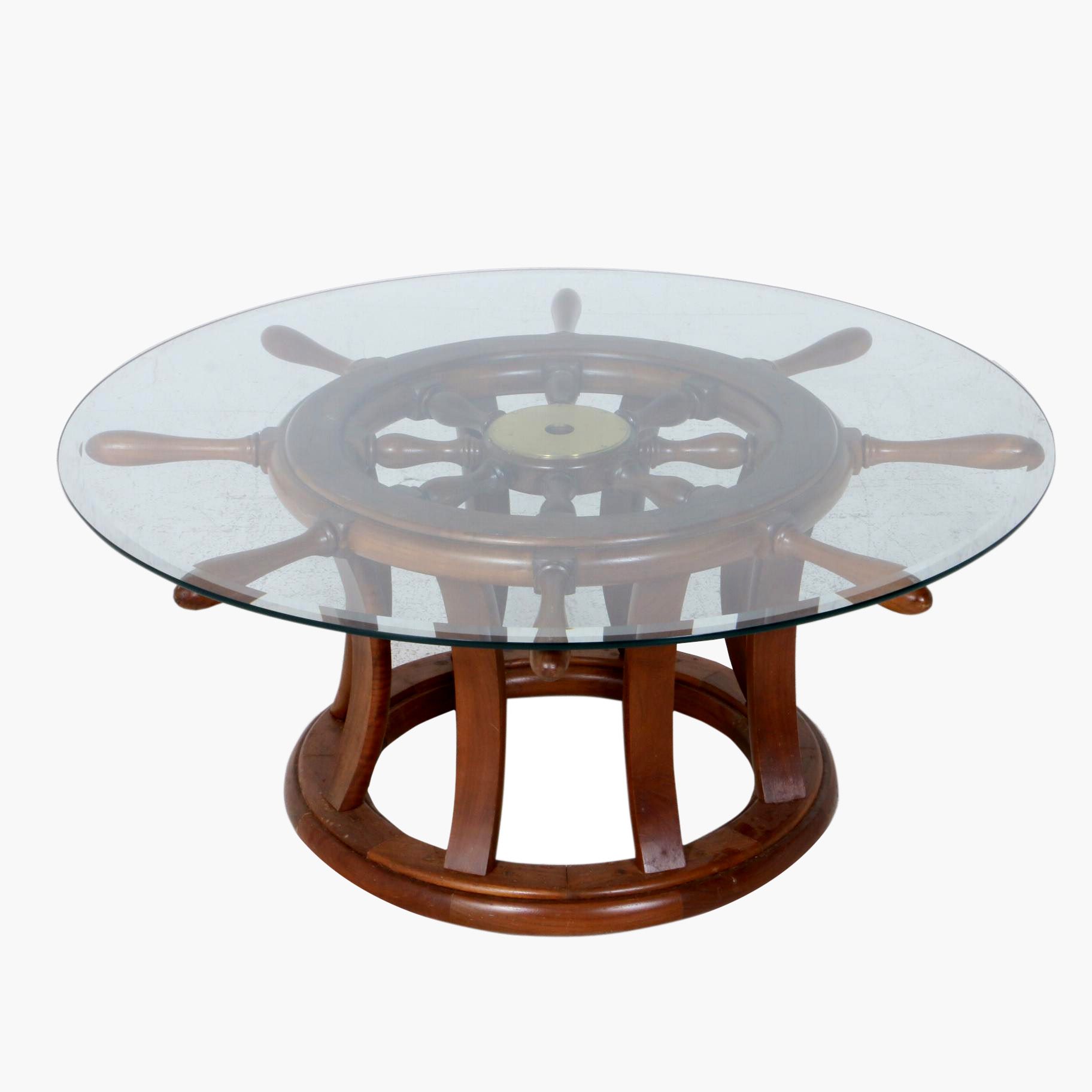 Ship's Wheel Glass Top Coffee Table