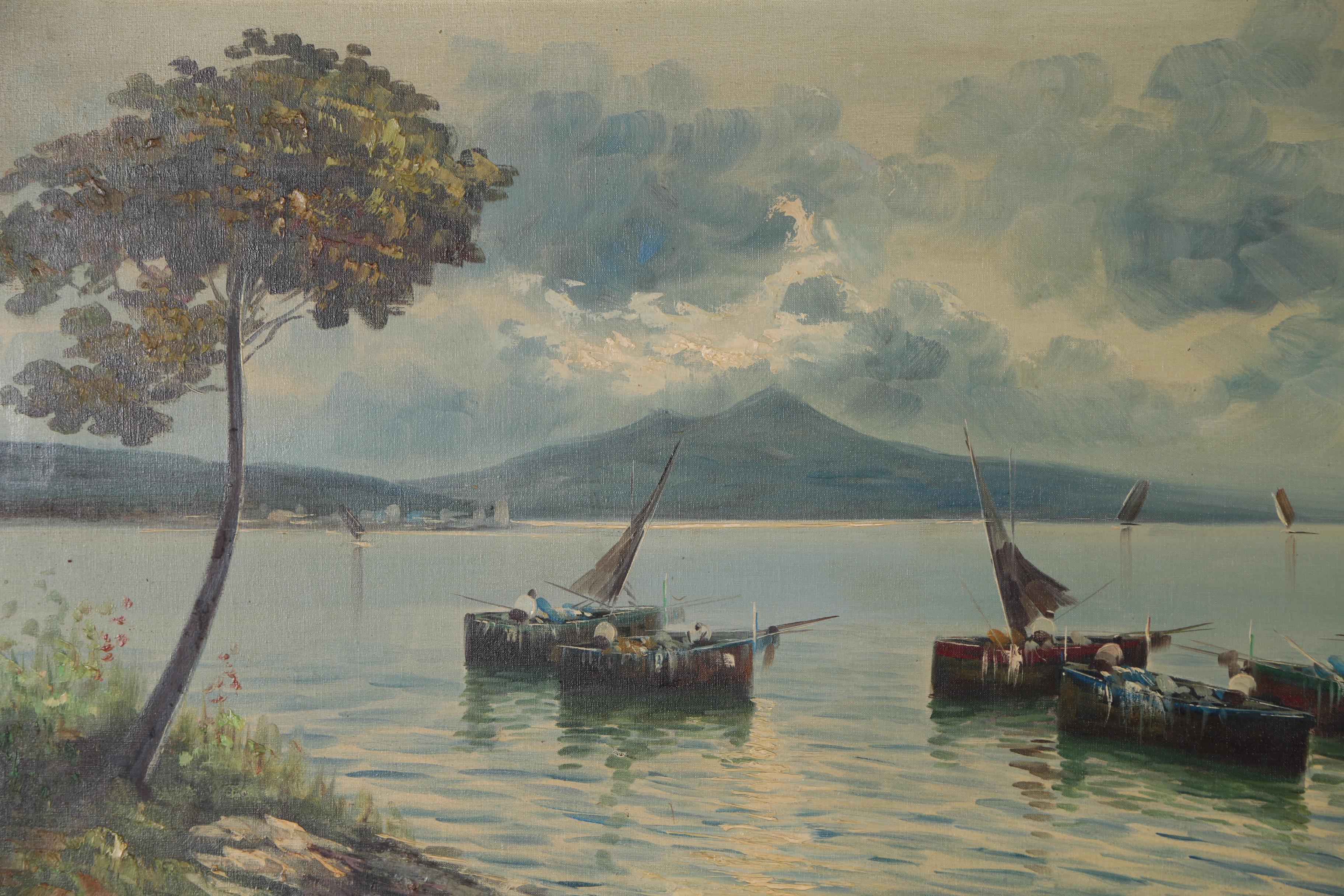 Bay of Naples Oil Painting, Mid to Late 20th Century