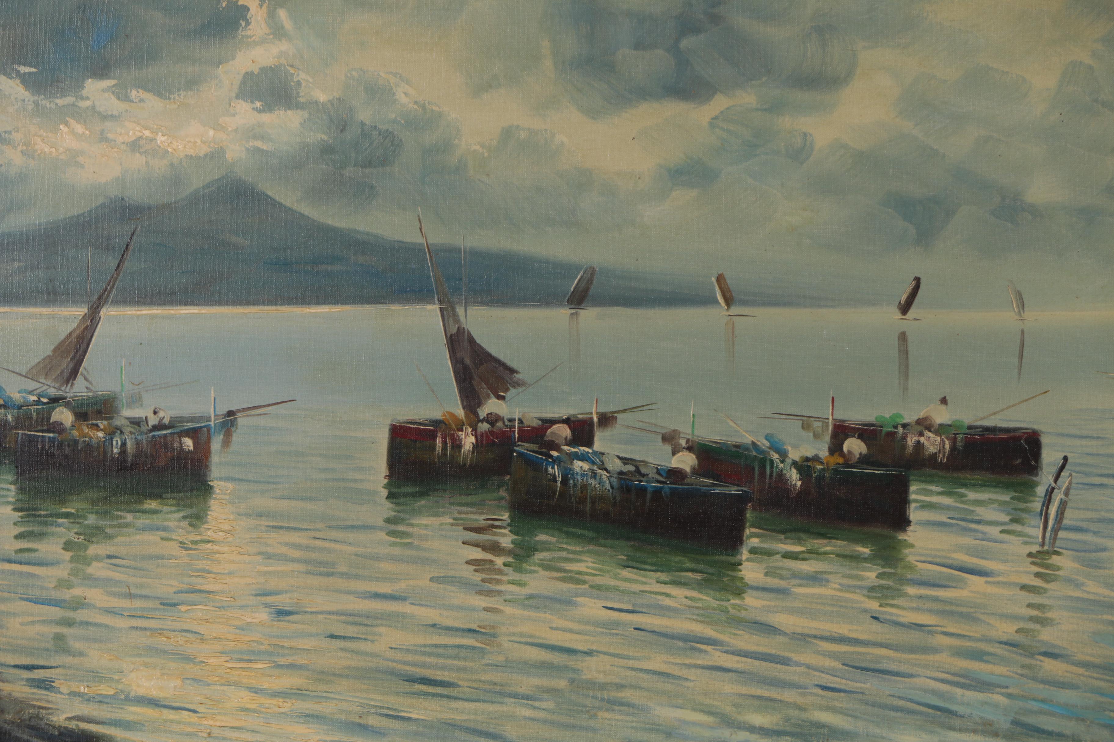 Bay of Naples Oil Painting, Mid to Late 20th Century