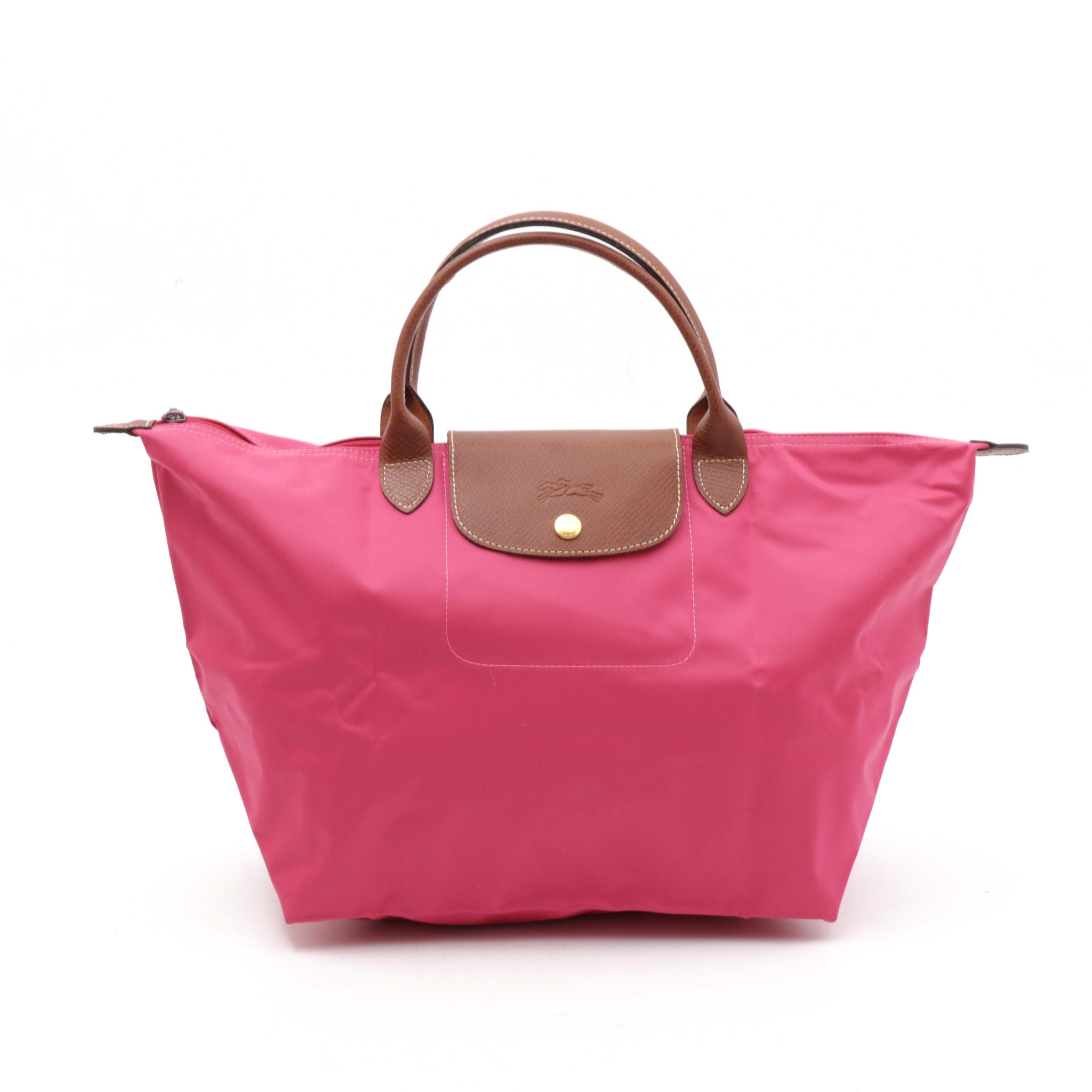 Longchamp Le Pliage Pink Candy Collapsible Nylon and Leather Tote