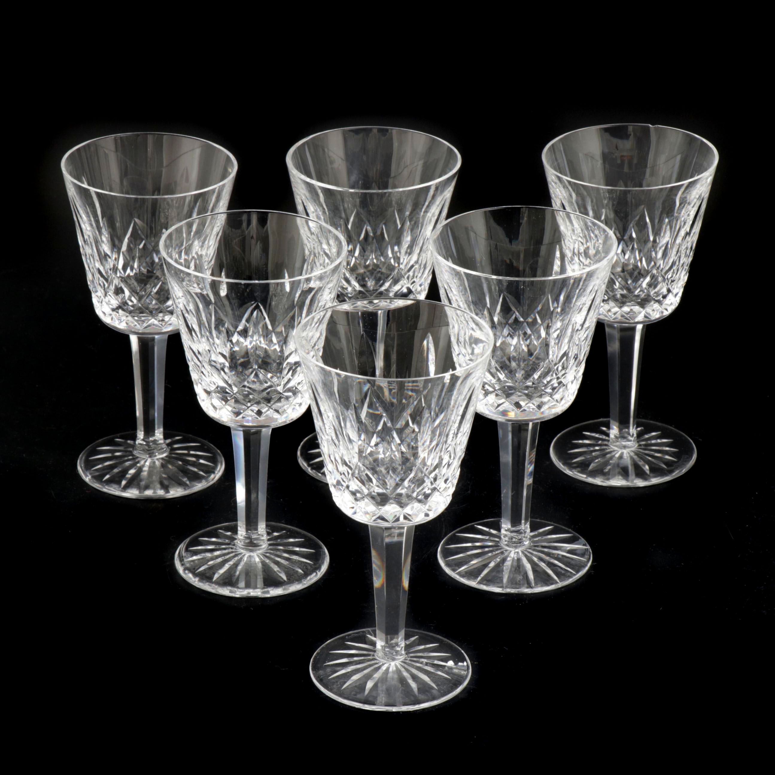 Waterford Crystal "Lismore" Claret Wine Glasses, Mid to Late 20th Century