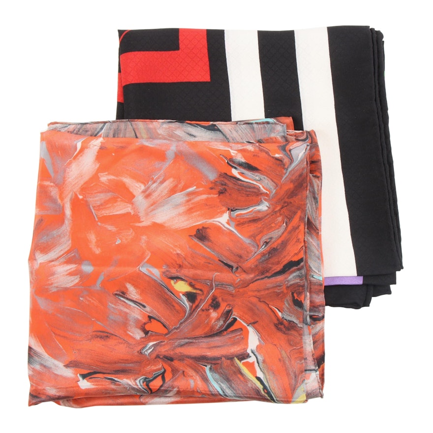 Abstract and Geometric Print Silk Scarves