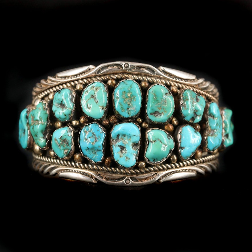 Southwestern Style Sterling Silver Turquoise Cuff Bracelet