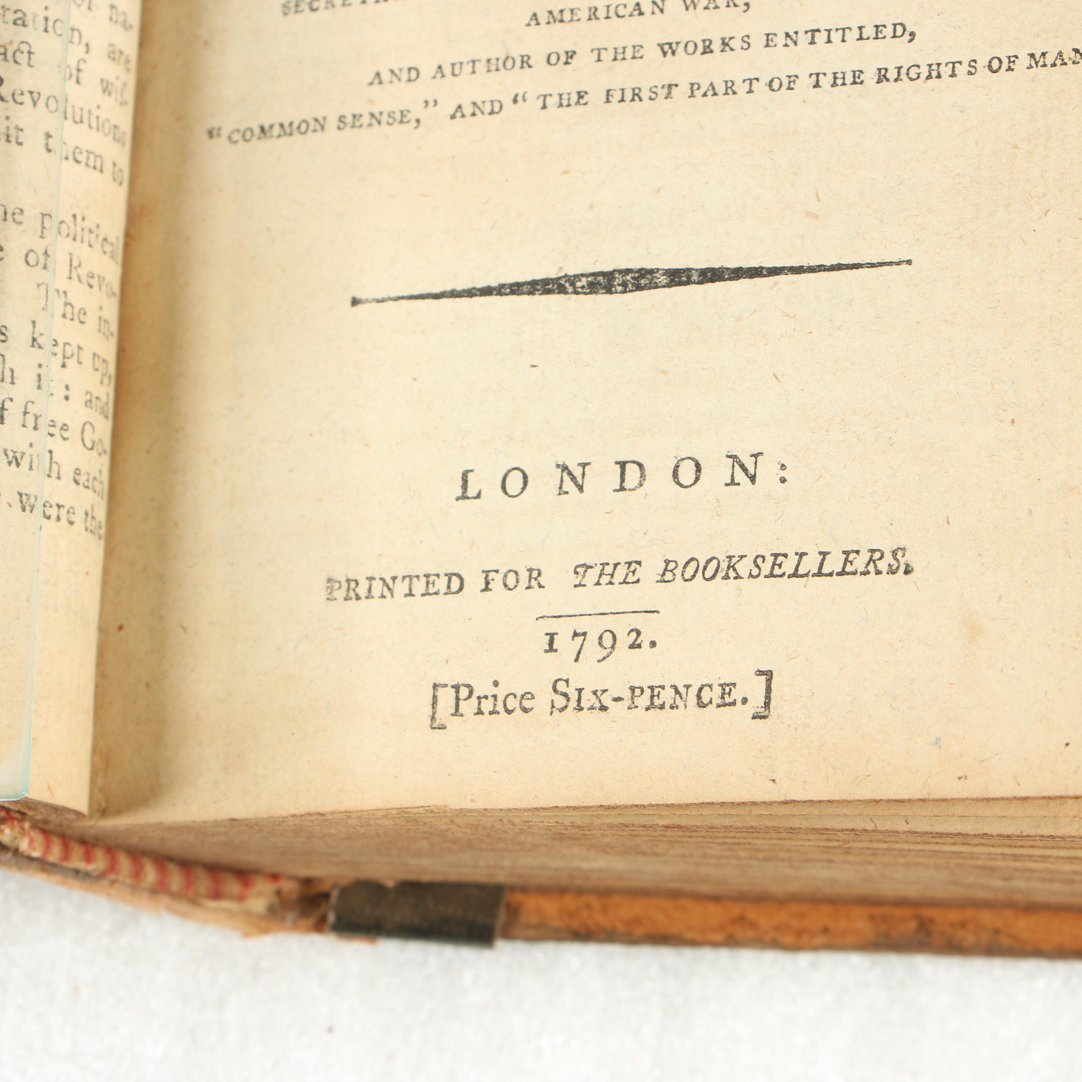 Late  18th Century Bound Collection of Thomas Paine's Original Pamphlets