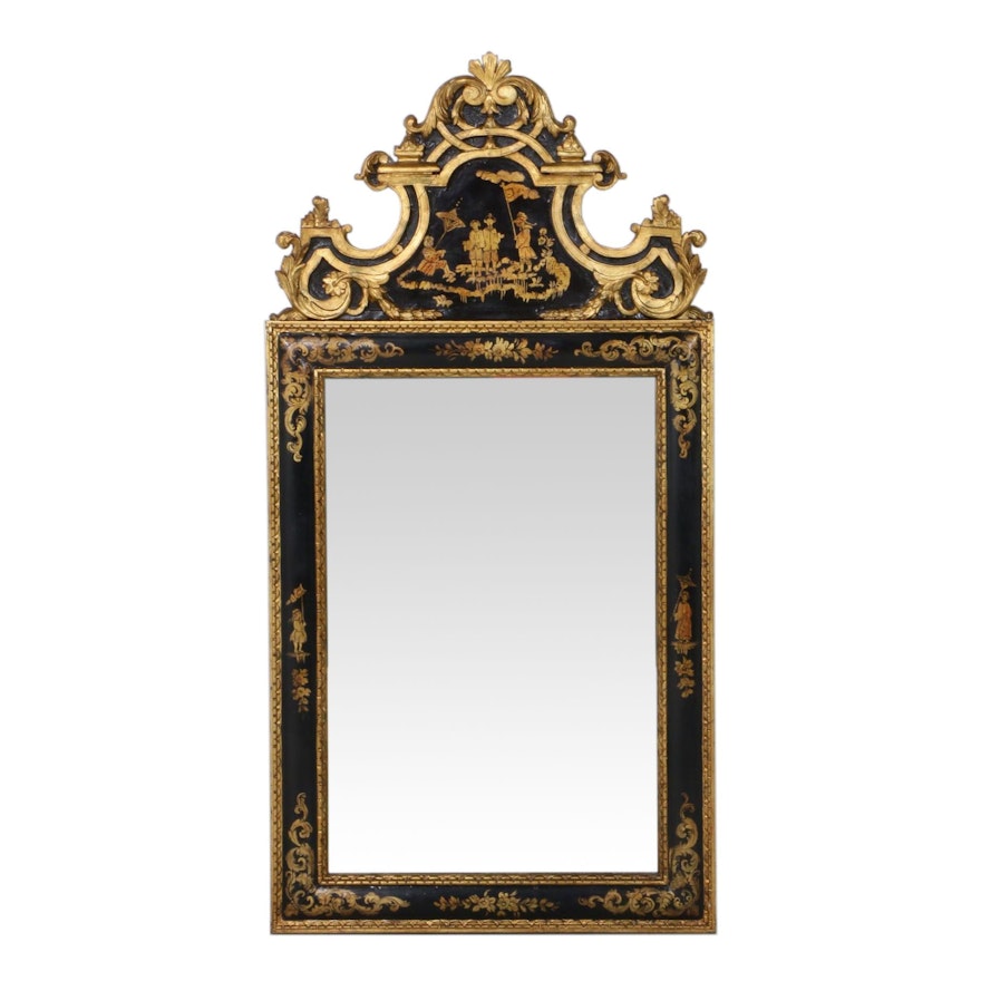 Italian Black and Gilt-Japanned Mirror, Mid to Late 20th Century