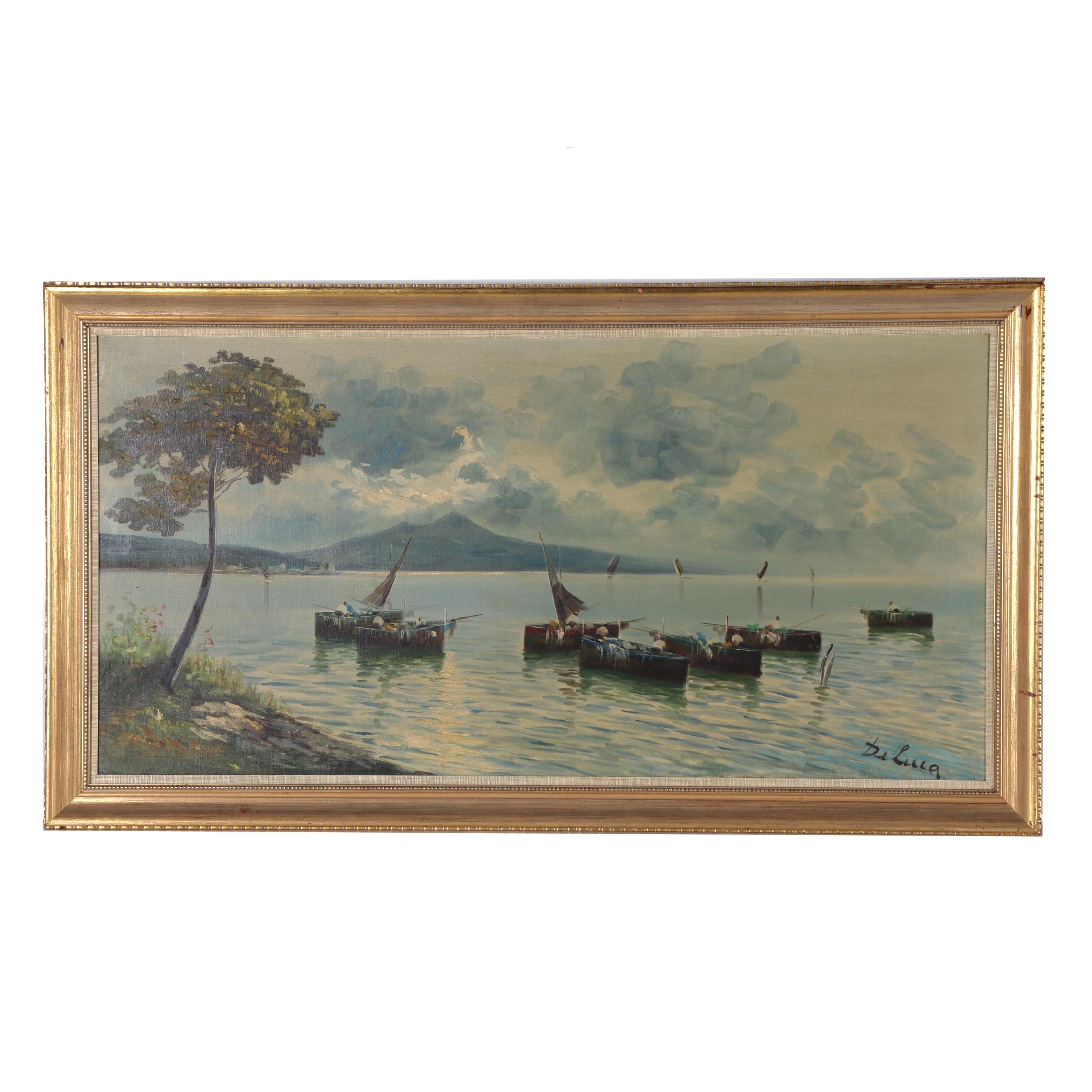 Bay of Naples Oil Painting, Mid to Late 20th Century