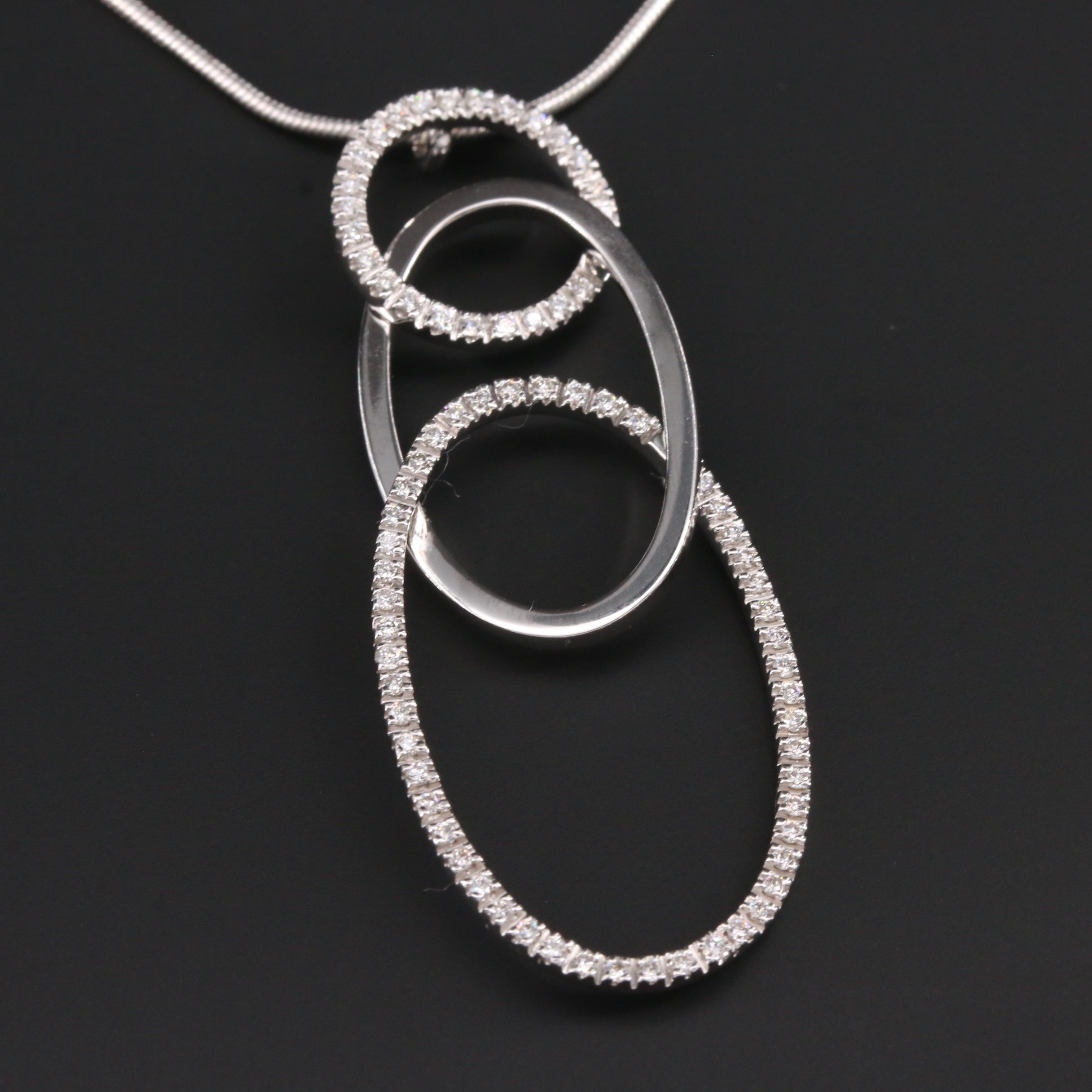 Movado 18K White Gold Diamond Necklace and Earrings Set