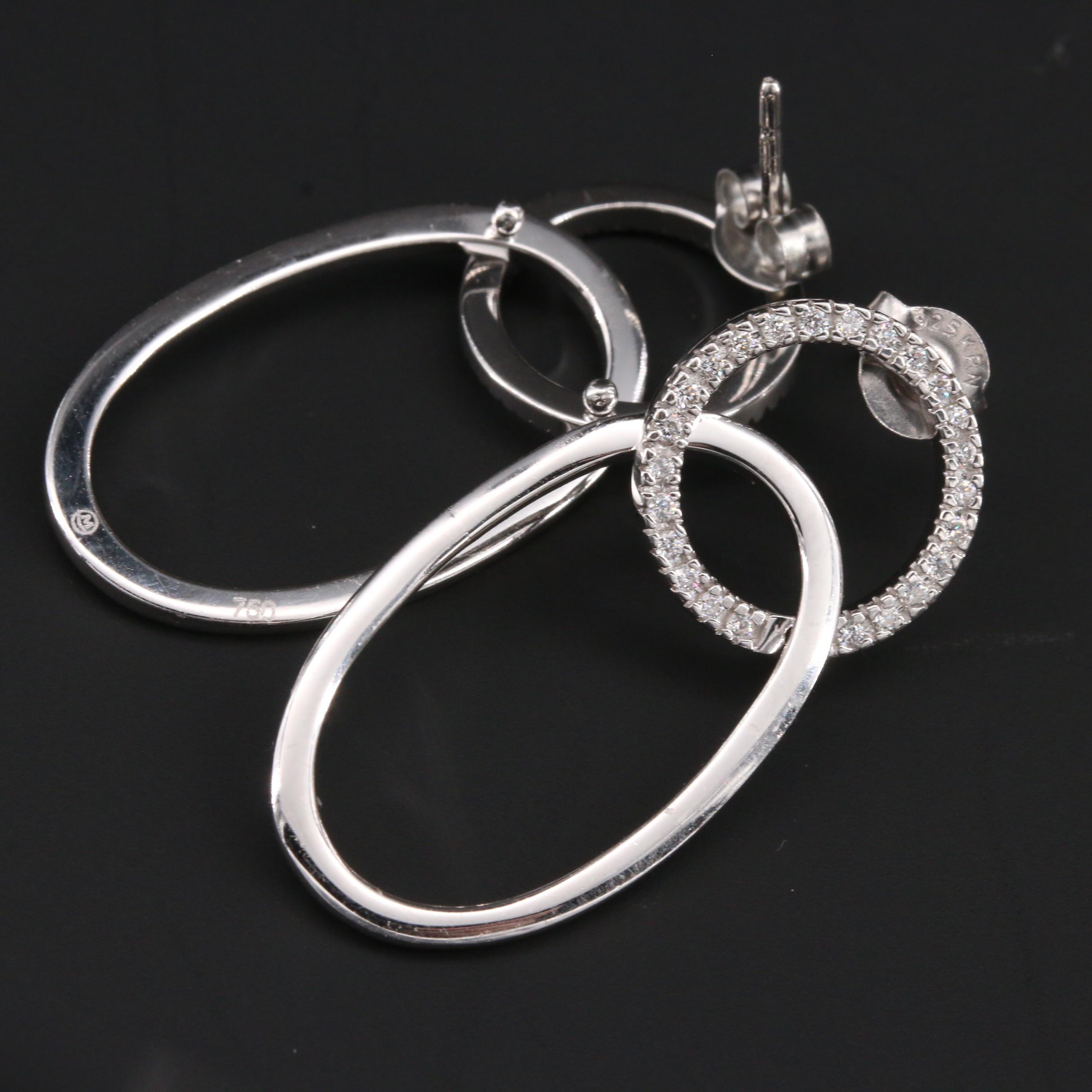 Movado 18K White Gold Diamond Necklace and Earrings Set