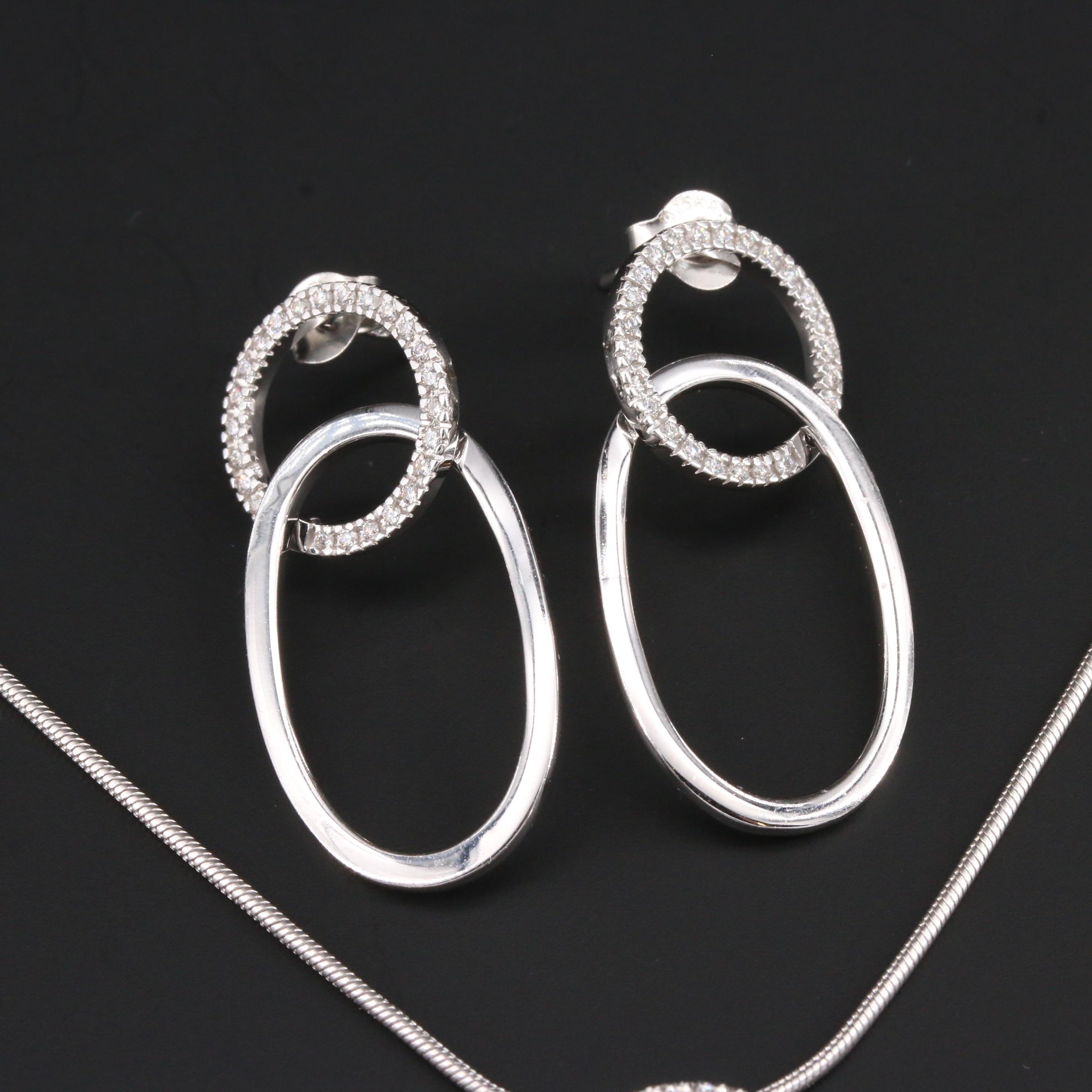 Movado 18K White Gold Diamond Necklace and Earrings Set