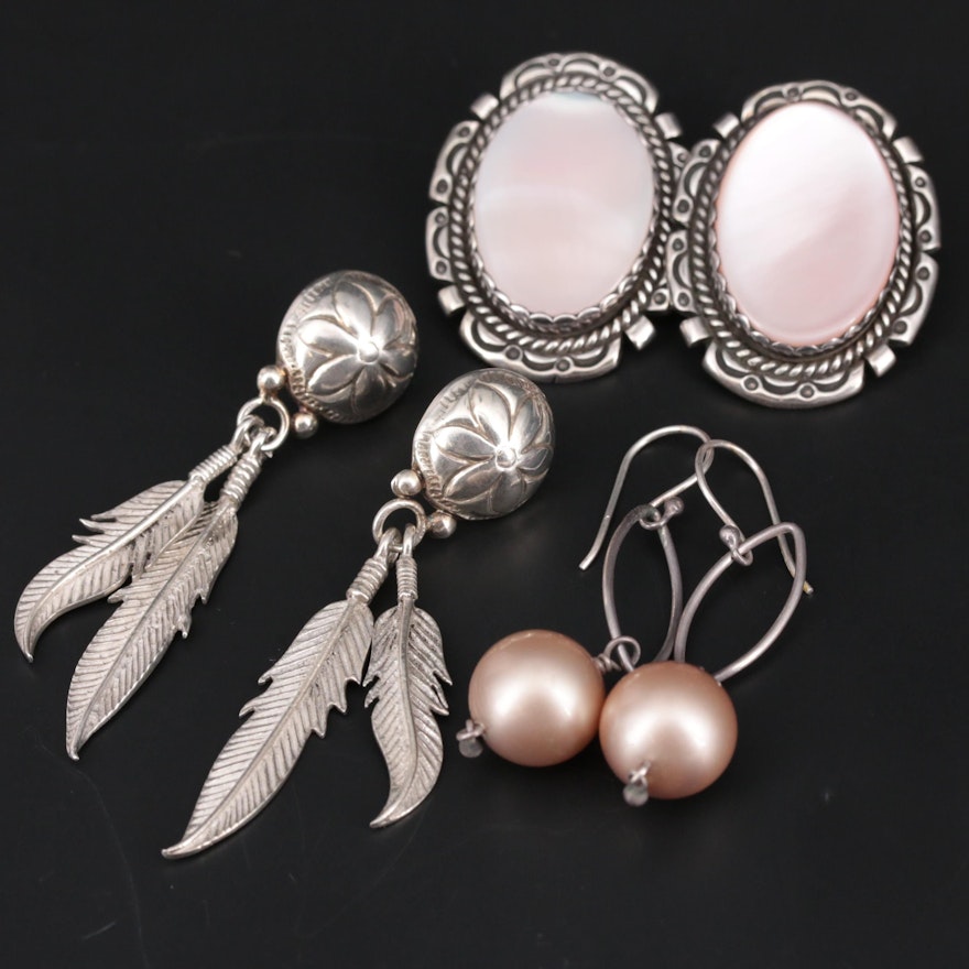 Southwestern Style Sterling Silver Mother of Pearl Earrings