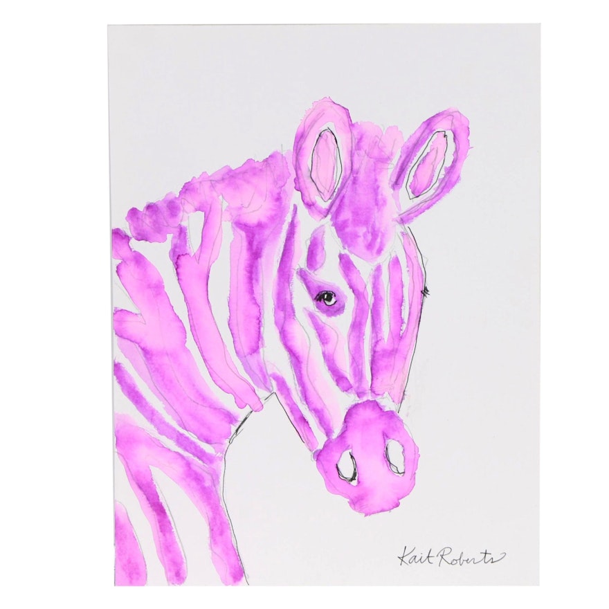 Kait Roberts Watercolor Painting "Sabrina the Zebra"