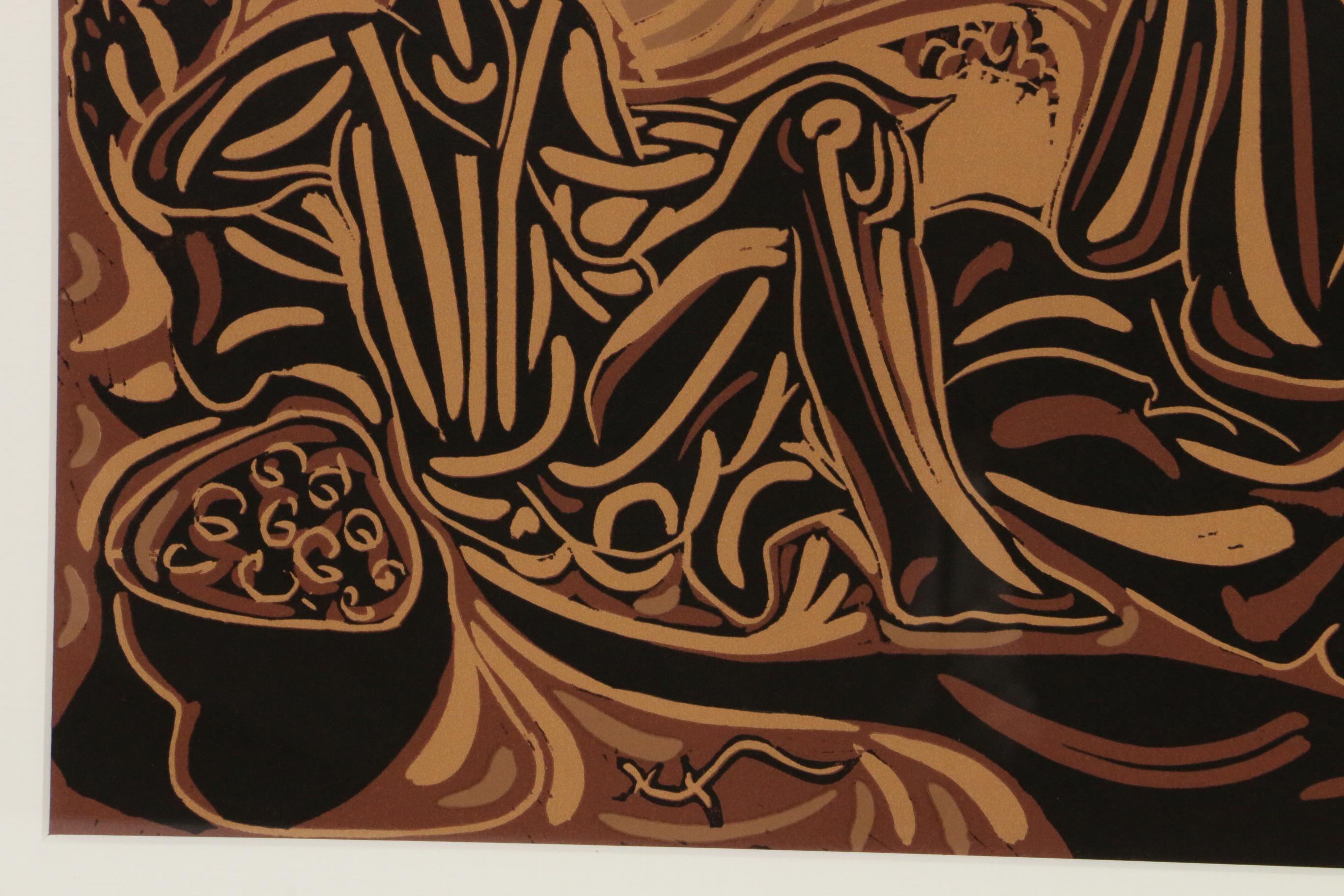 Pablo Picasso Color Linoleum Cut "After the Vintage," 1962