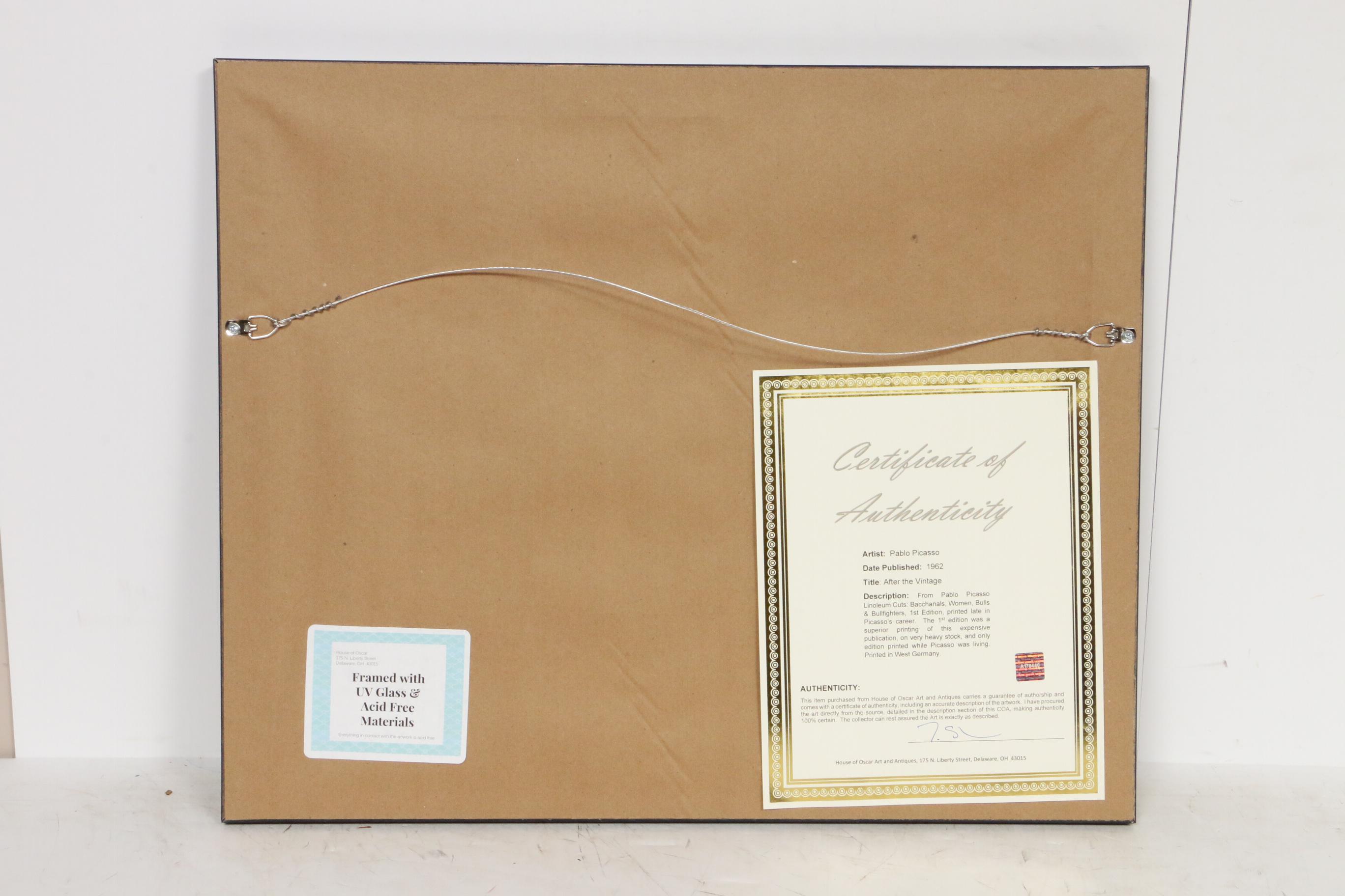 Pablo Picasso Color Linoleum Cut "After the Vintage," 1962