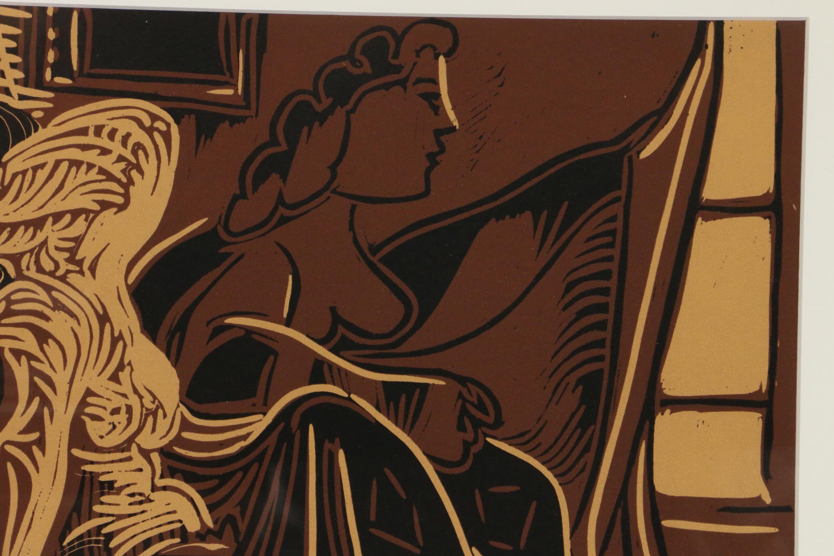 Pablo Picasso Color Linoleum Cut "Two Women at the Window", 1962