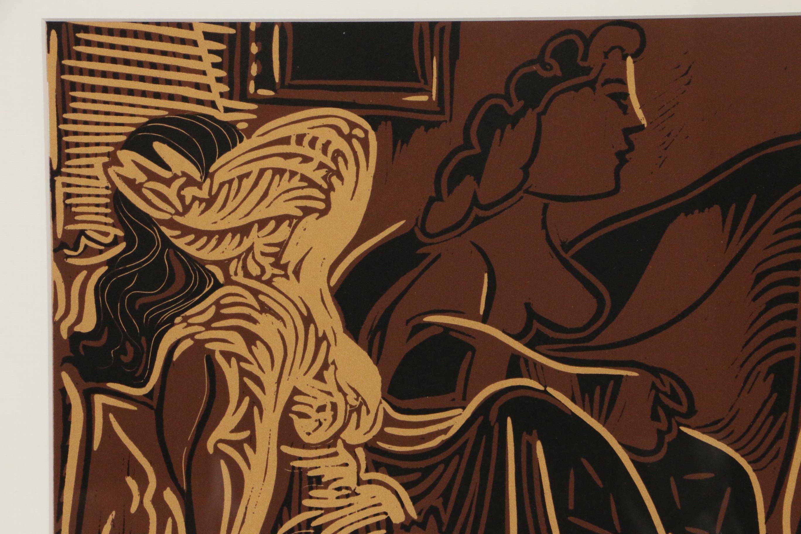 Pablo Picasso Color Linoleum Cut "Two Women at the Window", 1962