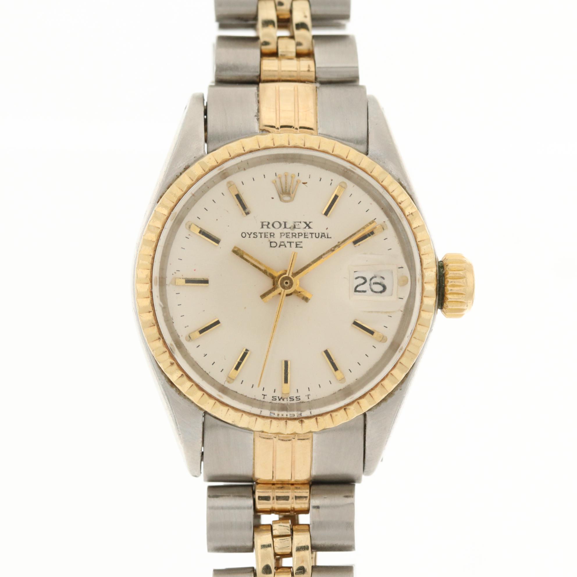 Vintage Rolex Date 14K Gold and Stainless Steel Automatic Watch, 1971