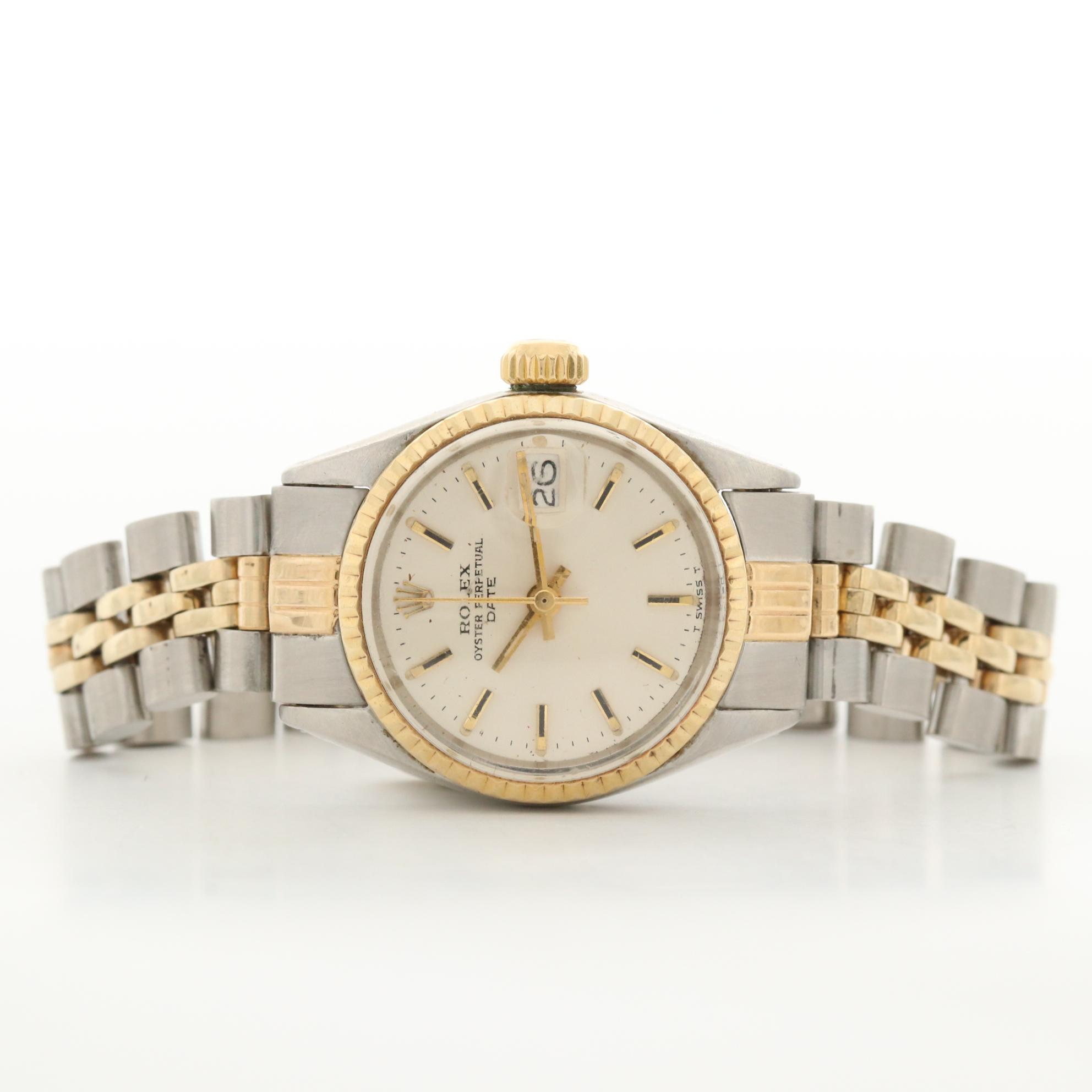 Vintage Rolex Date 14K Gold and Stainless Steel Automatic Watch, 1971