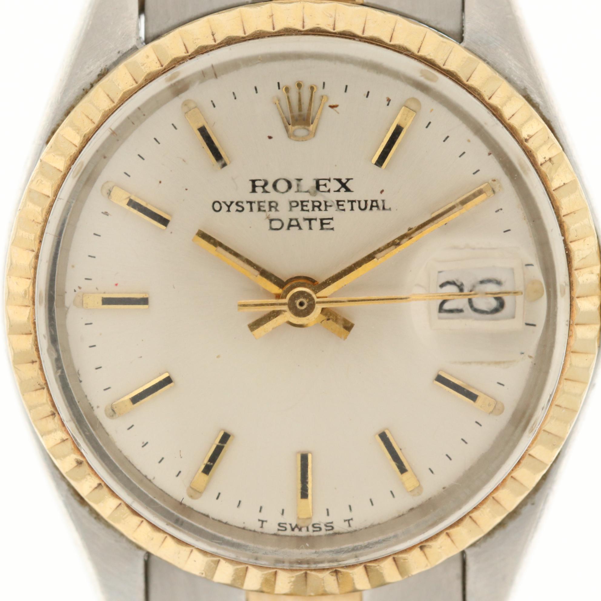 Vintage Rolex Date 14K Gold and Stainless Steel Automatic Watch, 1971