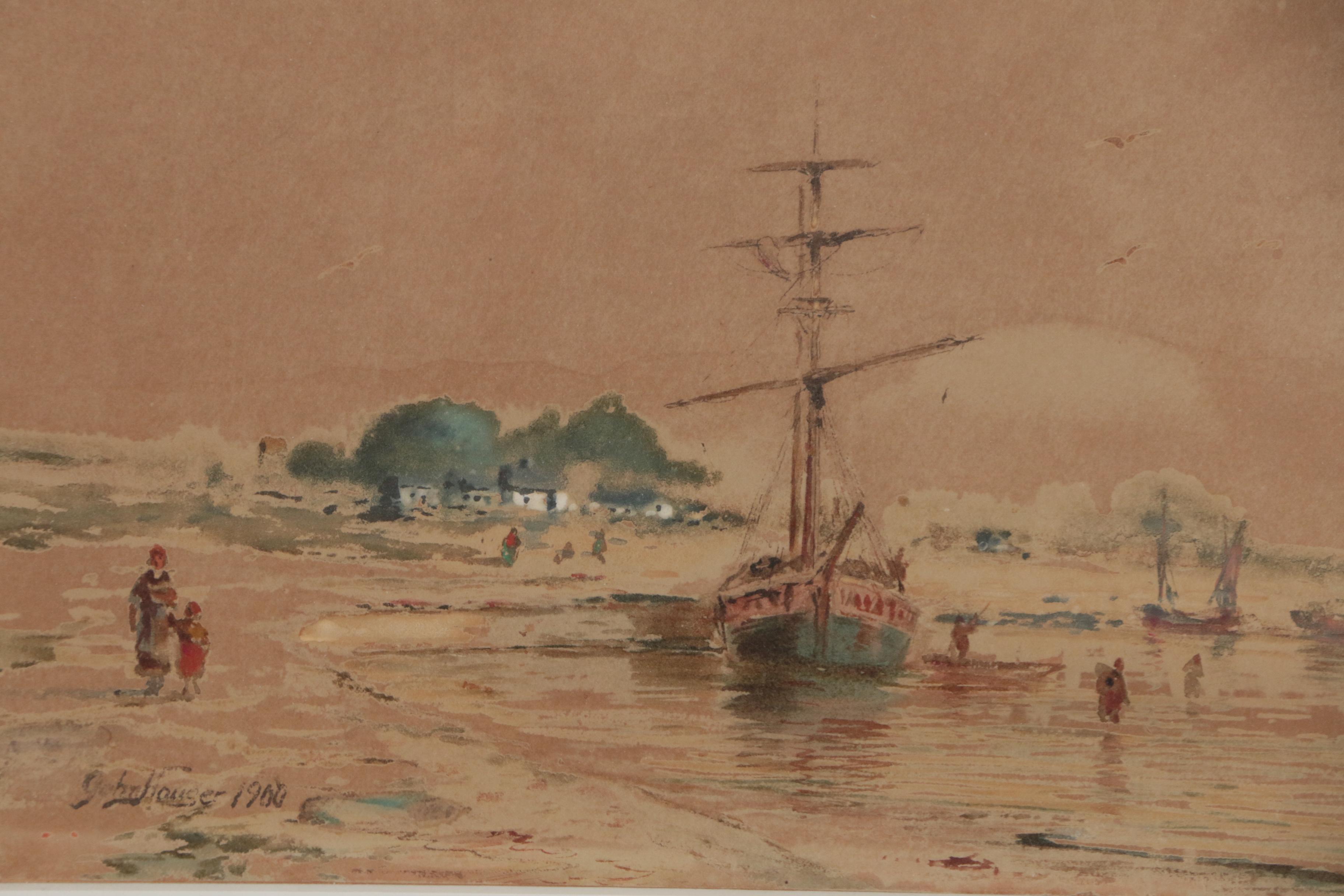 John Hauser Watercolor Painting of Coastal Landscape, 1900