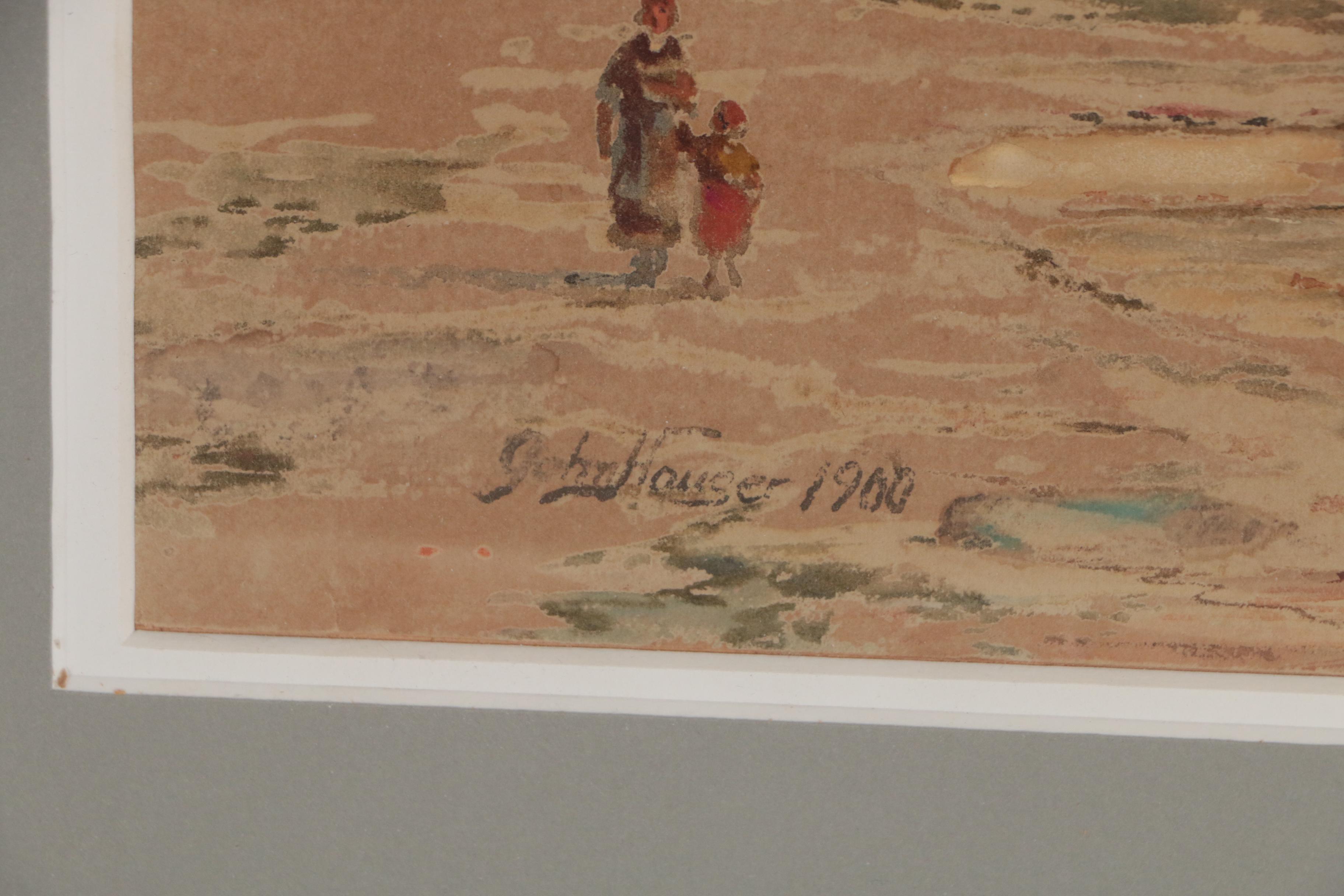 John Hauser Watercolor Painting of Coastal Landscape, 1900