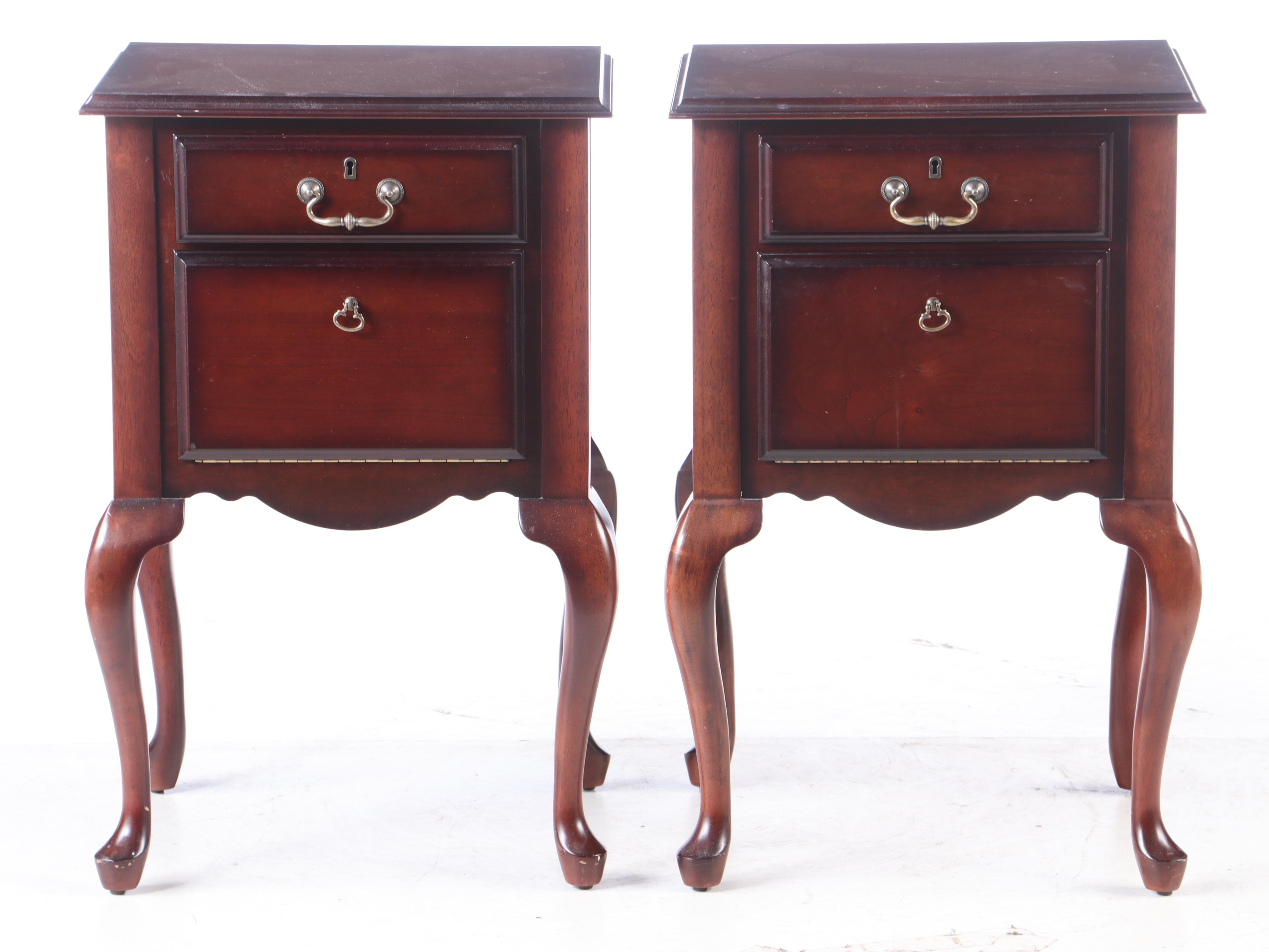Queen Anne Style Cherry Nightstands, Early 20th Century