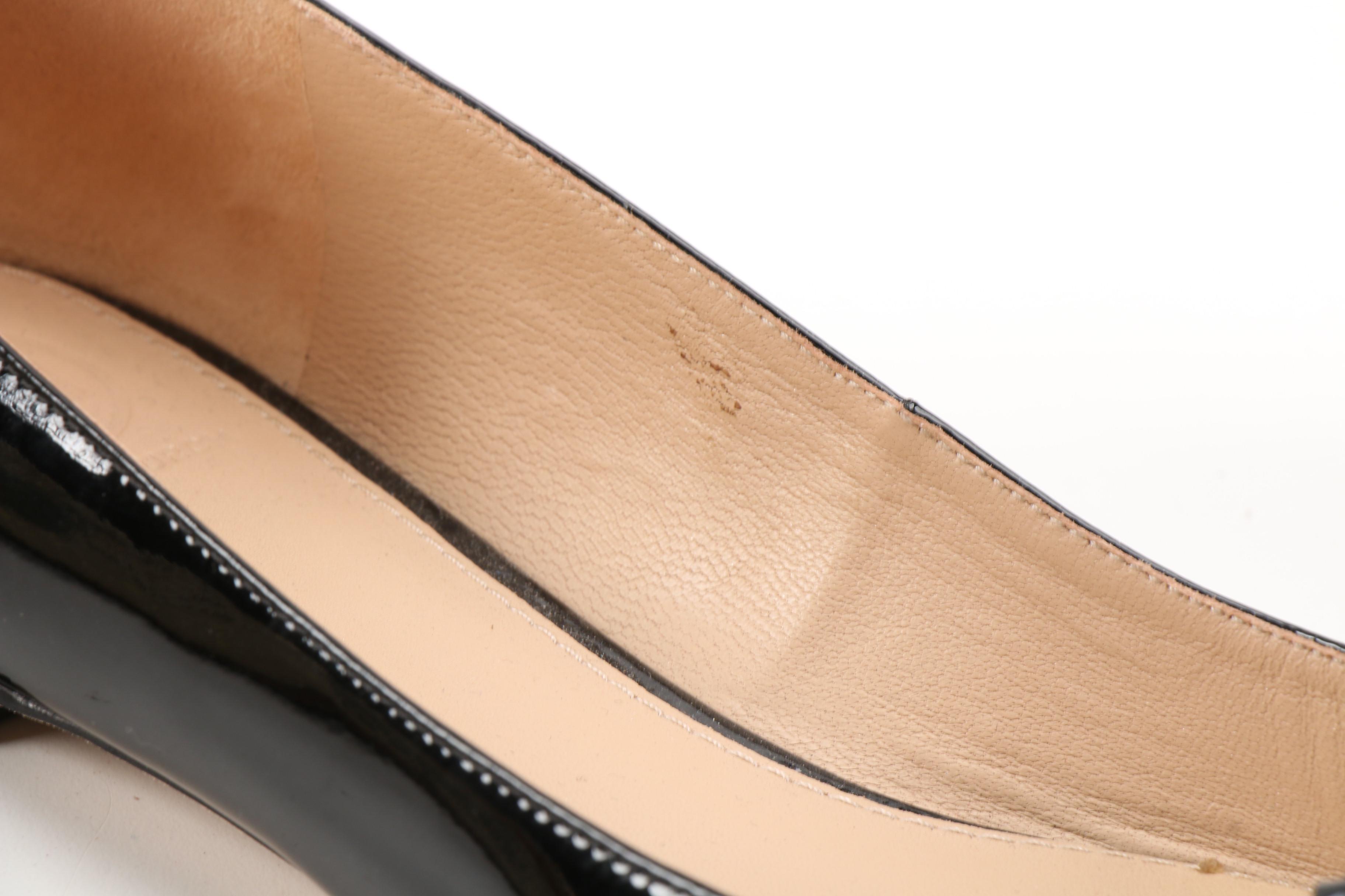 Tory Burch Embossed Leather and Patent Leather Logo Flats