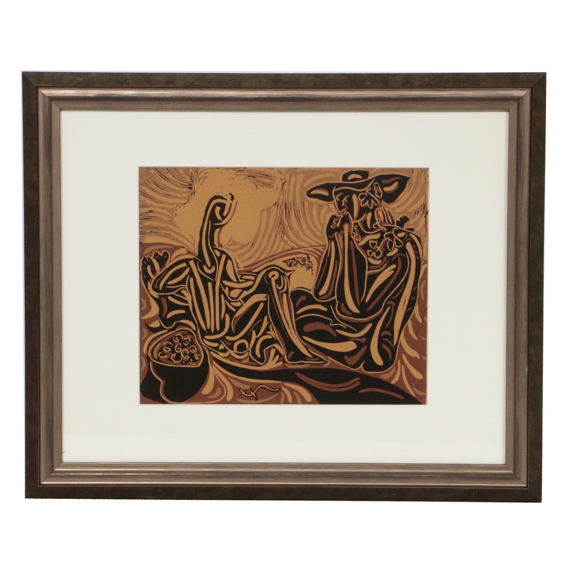 Pablo Picasso Color Linoleum Cut "After the Vintage," 1962
