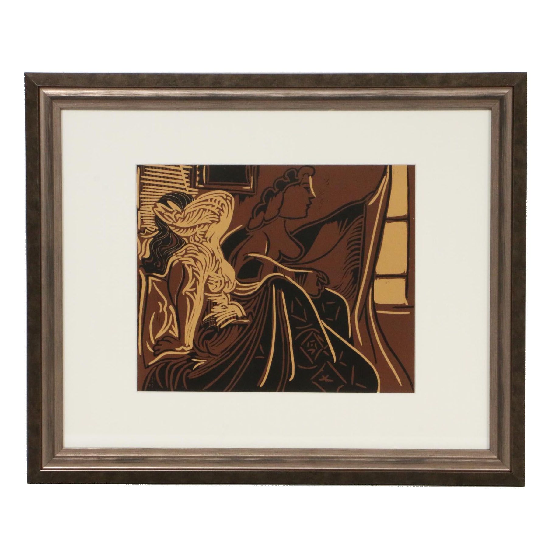 Pablo Picasso Color Linoleum Cut "Two Women at the Window", 1962