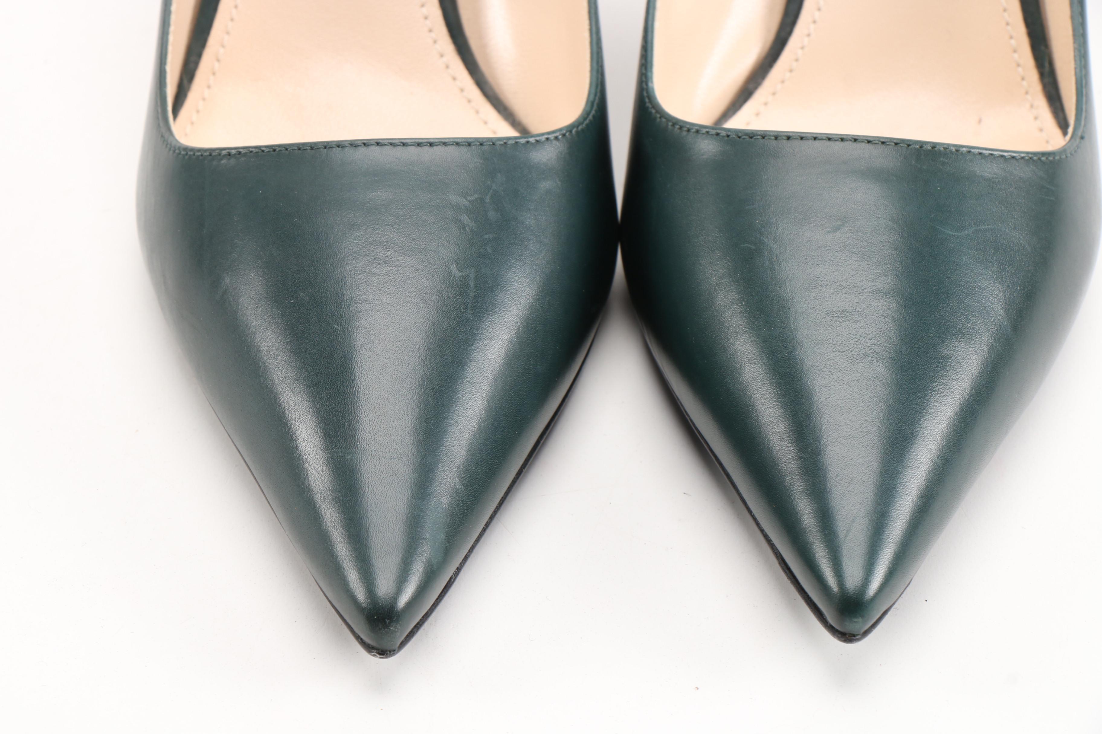 Prada Dark Green Leather Pointed Toe Pumps