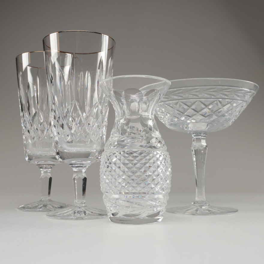 Waterford "Golden Lismore" Crystal Iced Tea Glasses and Rogaska Crystal Compote