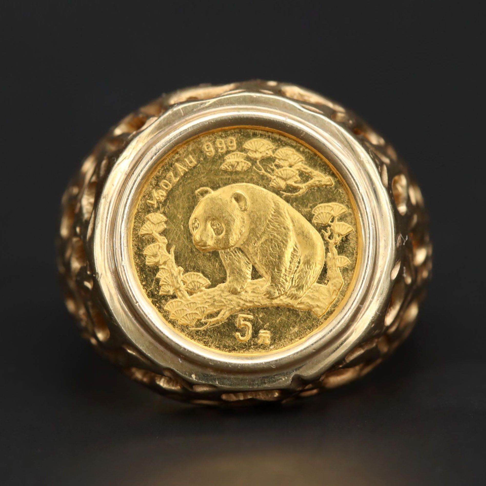 14K Yellow Gold Ring With 1997 China 5-Yuan Gold Panda Bullion Coin