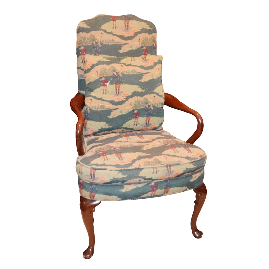 Golf Upholstered Queen Anne Style Armchair, Late 20th Century