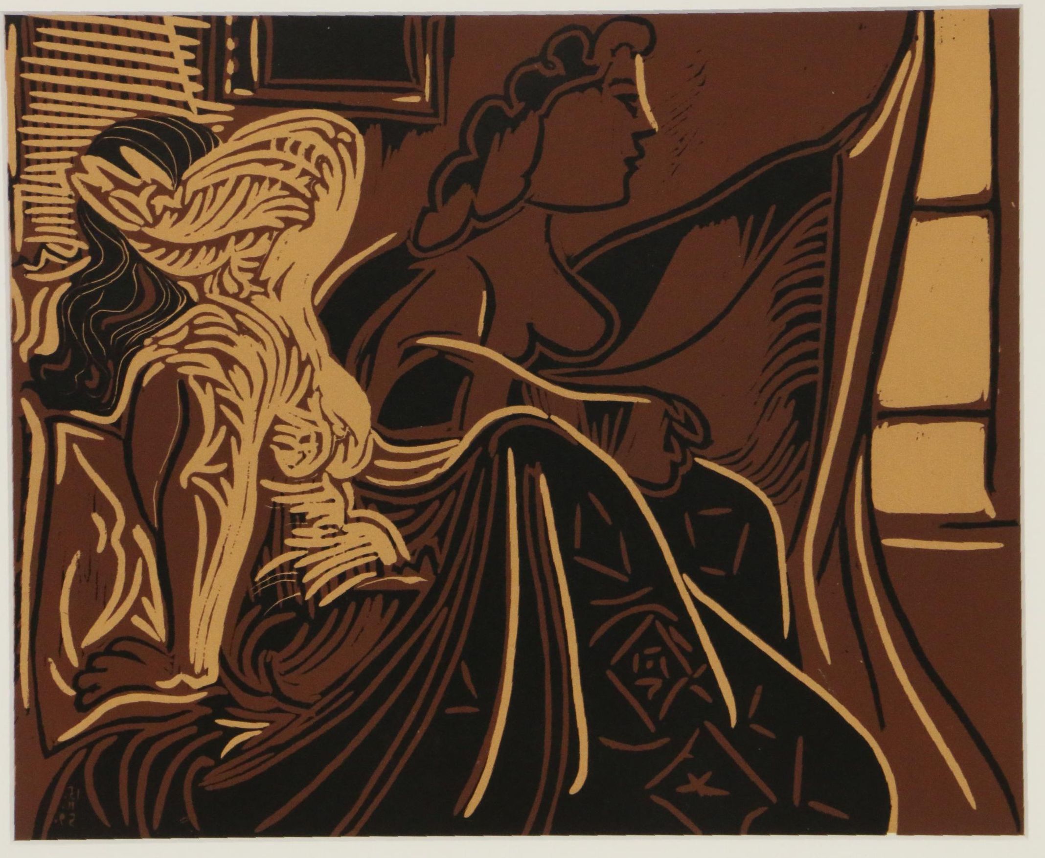 Pablo Picasso Color Linoleum Cut "Two Women at the Window", 1962
