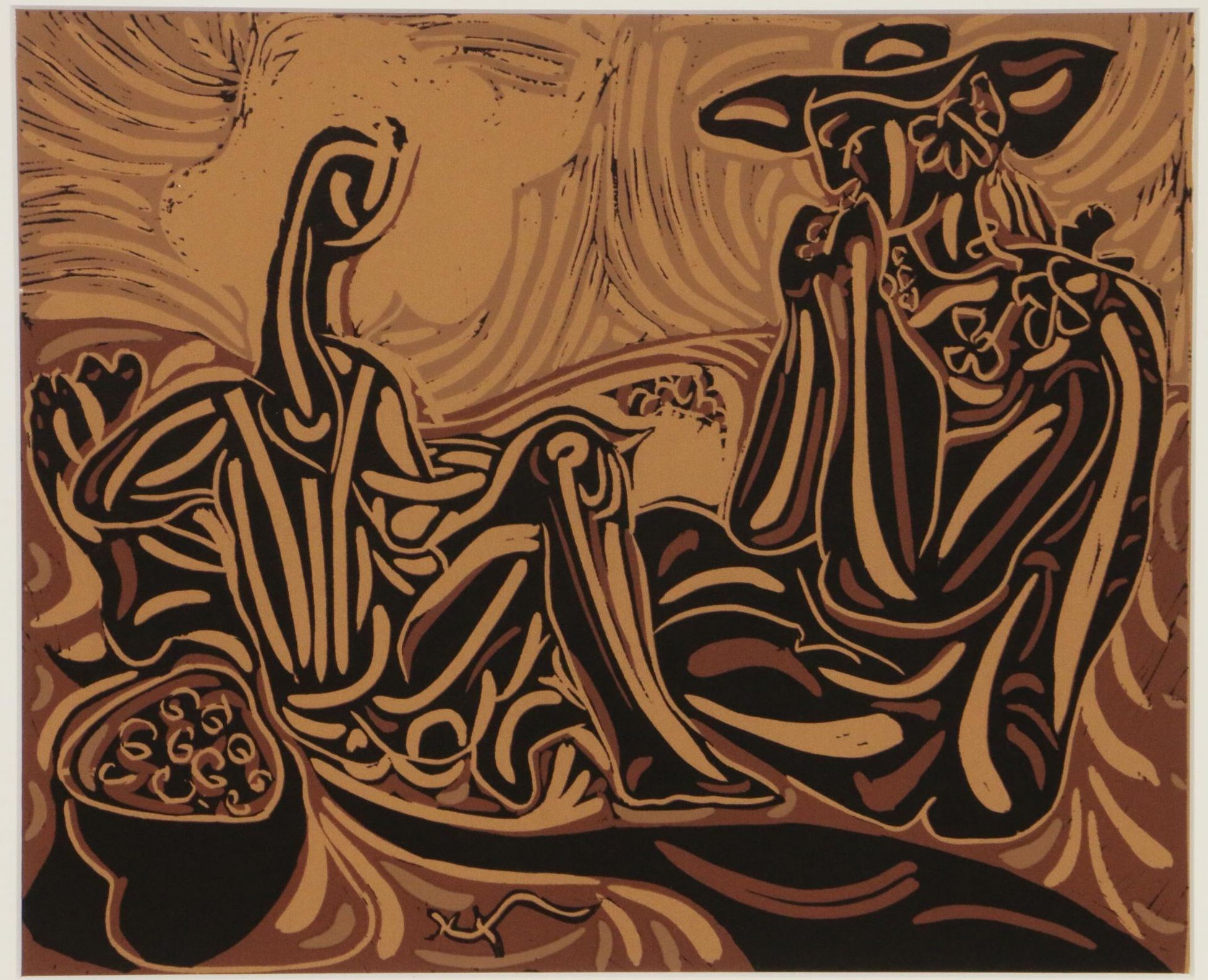 Pablo Picasso Color Linoleum Cut "After the Vintage," 1962