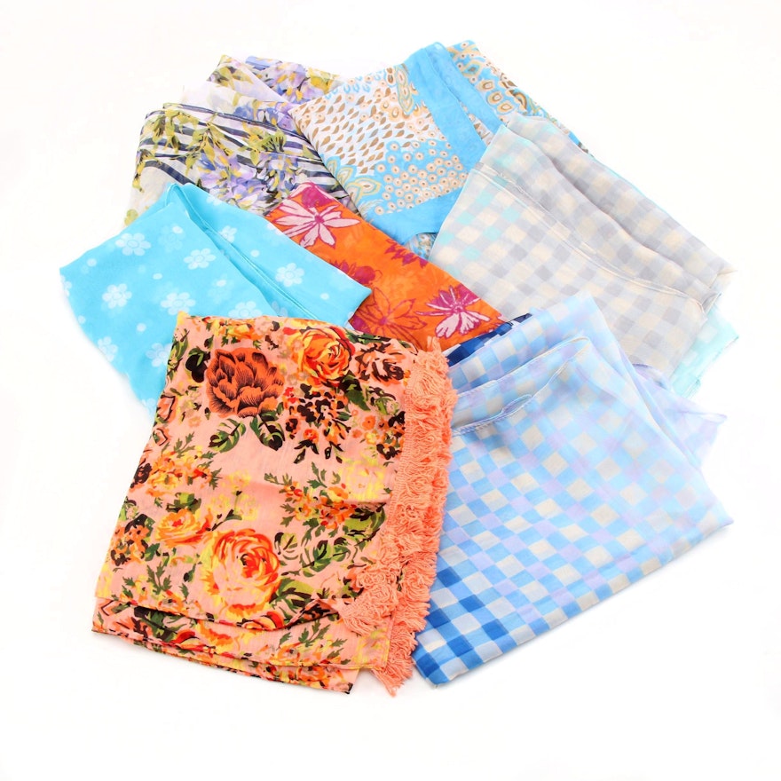 Floral and Gingham Print Scarves