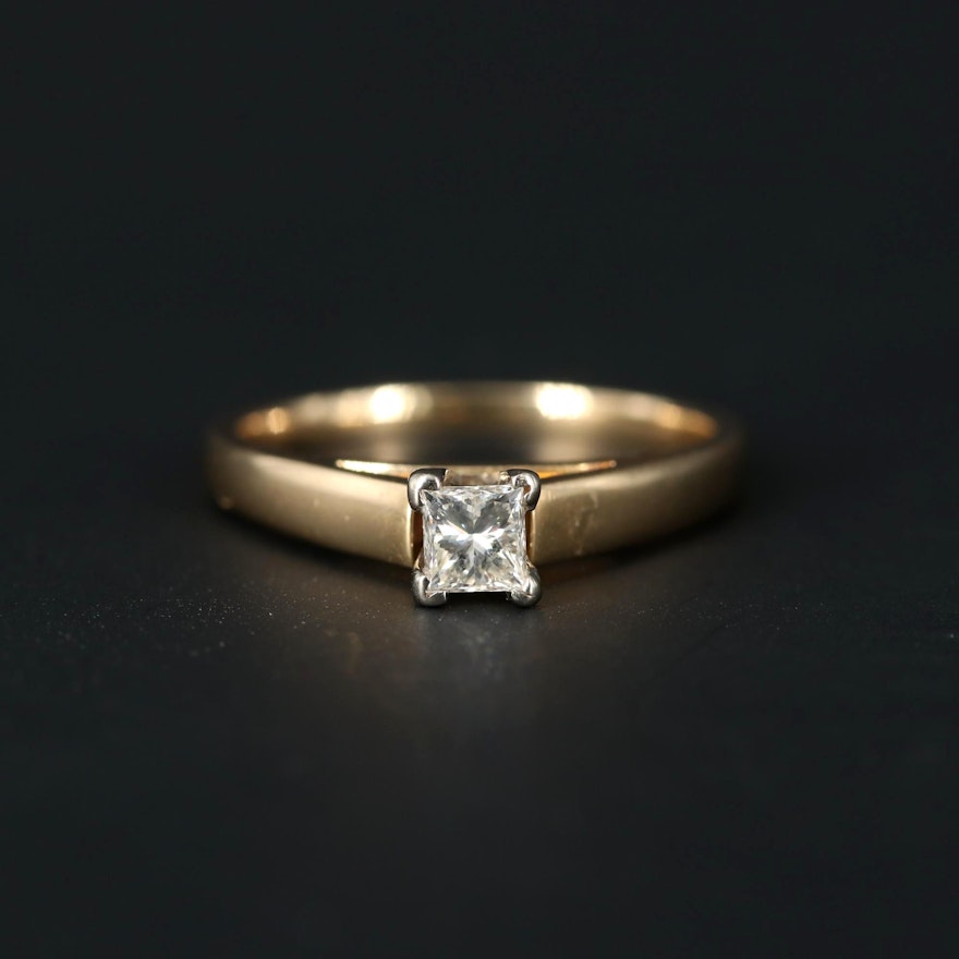 14K Yellow and White Gold 0.33 CT Diamond Solitaire Ring
