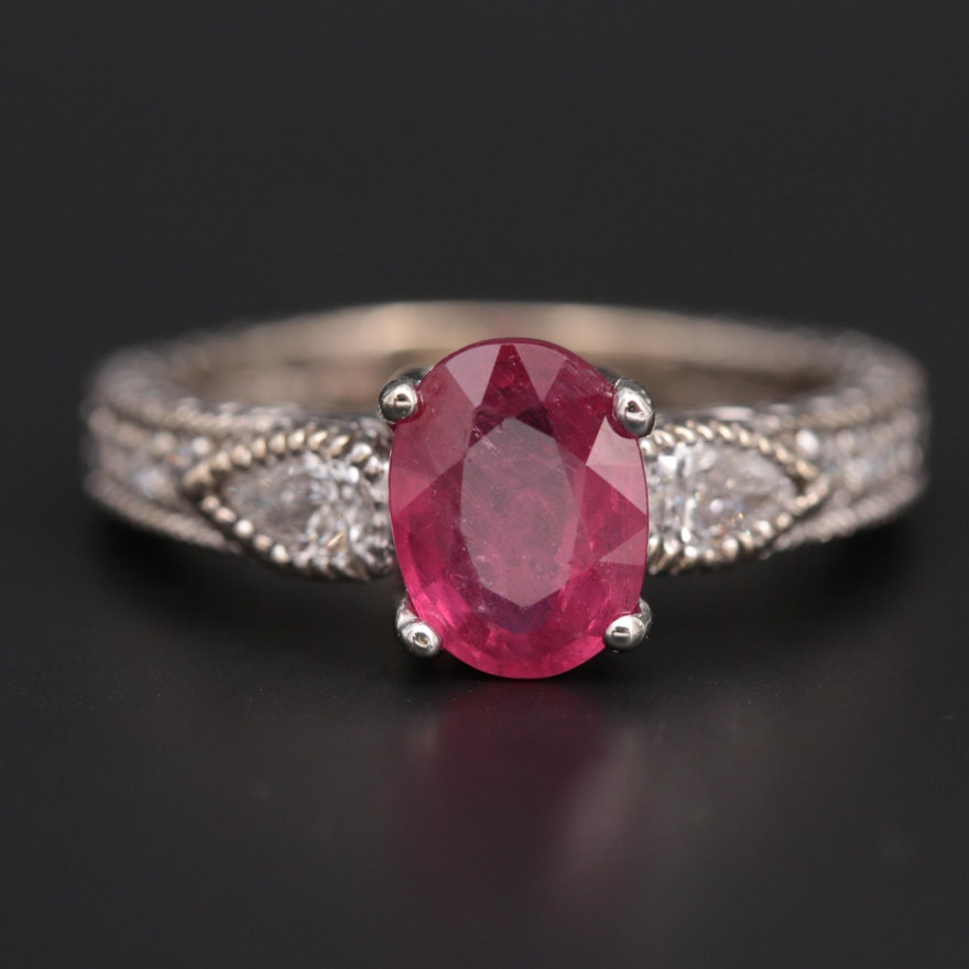 14K White Gold Ruby and Diamond Ring