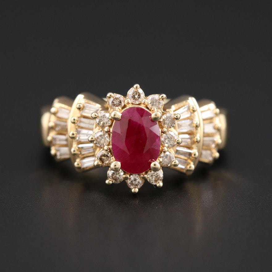 14K Yellow Gold 1.00 CT Ruby and Diamond Ring