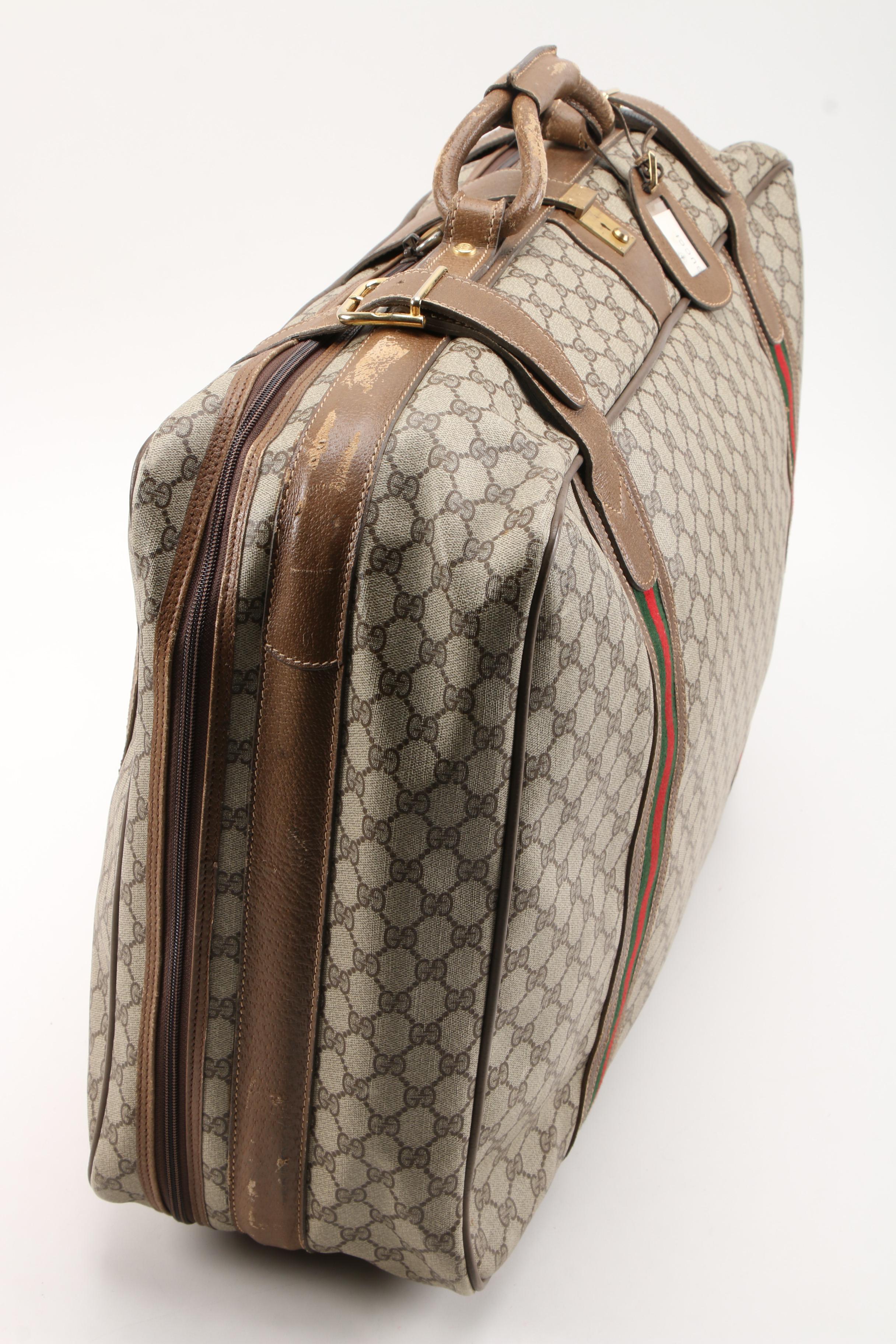 Gucci GG Supreme Canvas, Web Stripe and Leather Soft-Sided Suitcase, Vintage