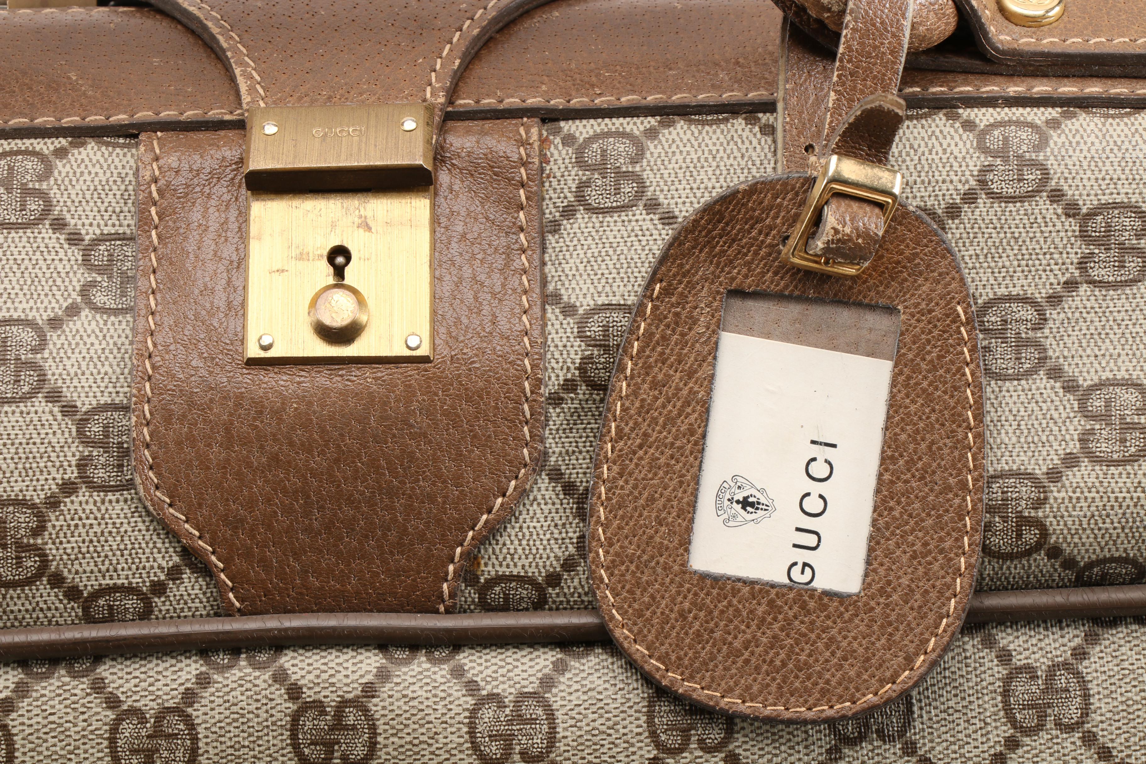 Gucci GG Supreme Canvas, Web Stripe and Leather Soft-Sided Suitcase, Vintage