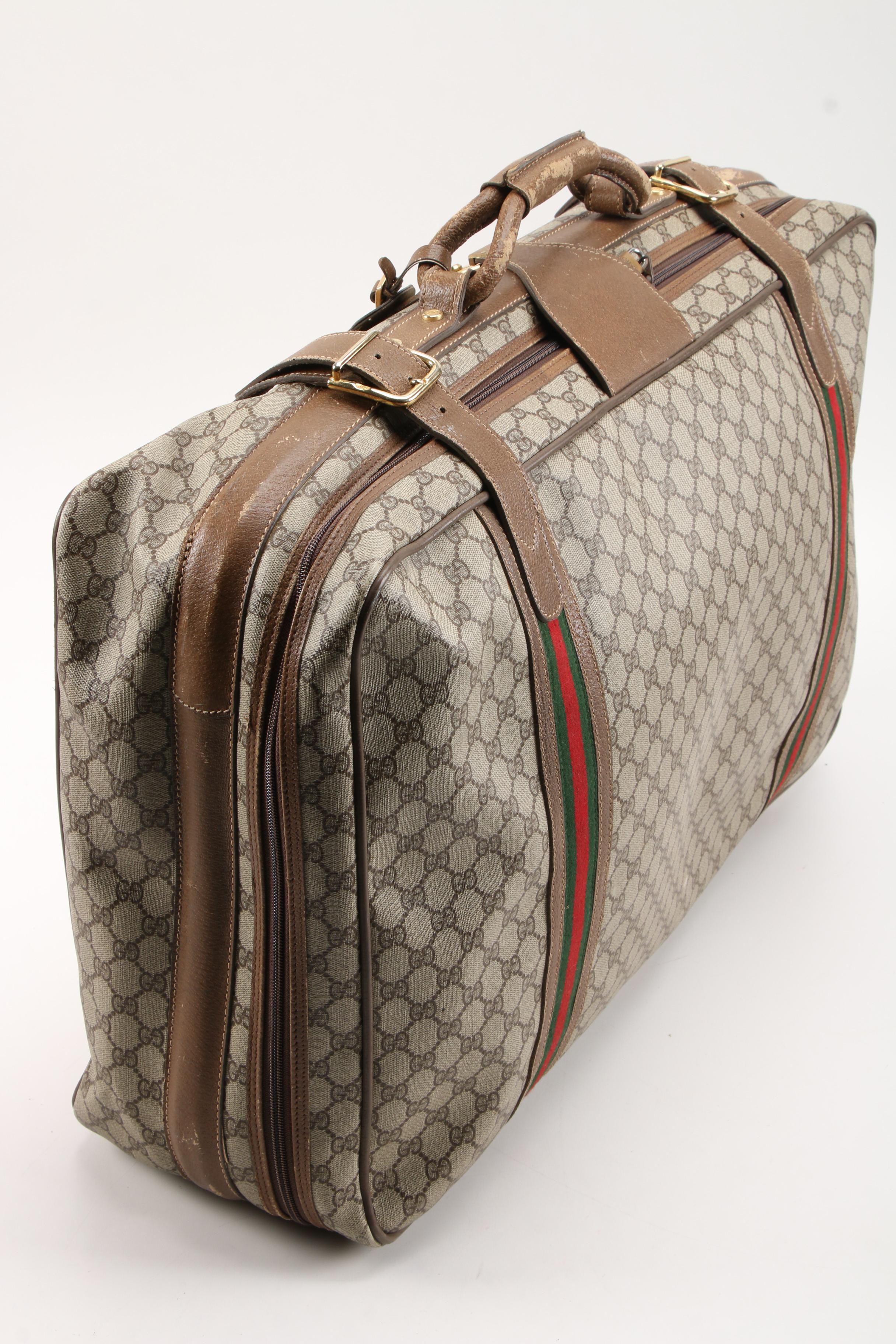 Gucci GG Supreme Canvas, Web Stripe and Leather Soft-Sided Suitcase, Vintage