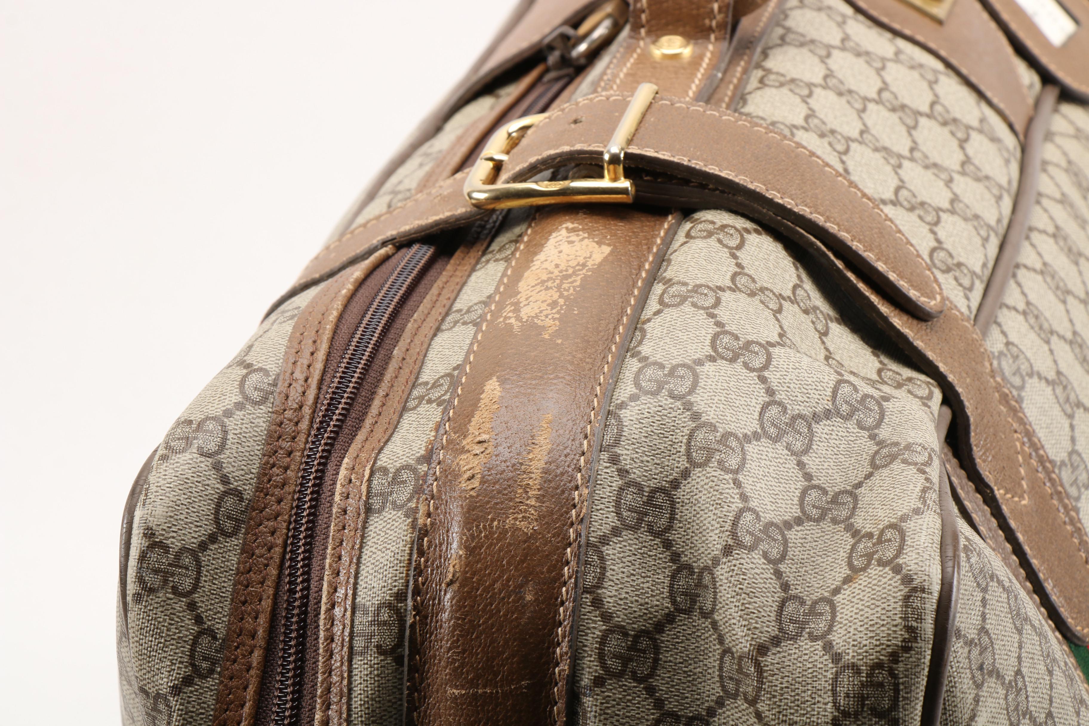 Gucci GG Supreme Canvas, Web Stripe and Leather Soft-Sided Suitcase, Vintage