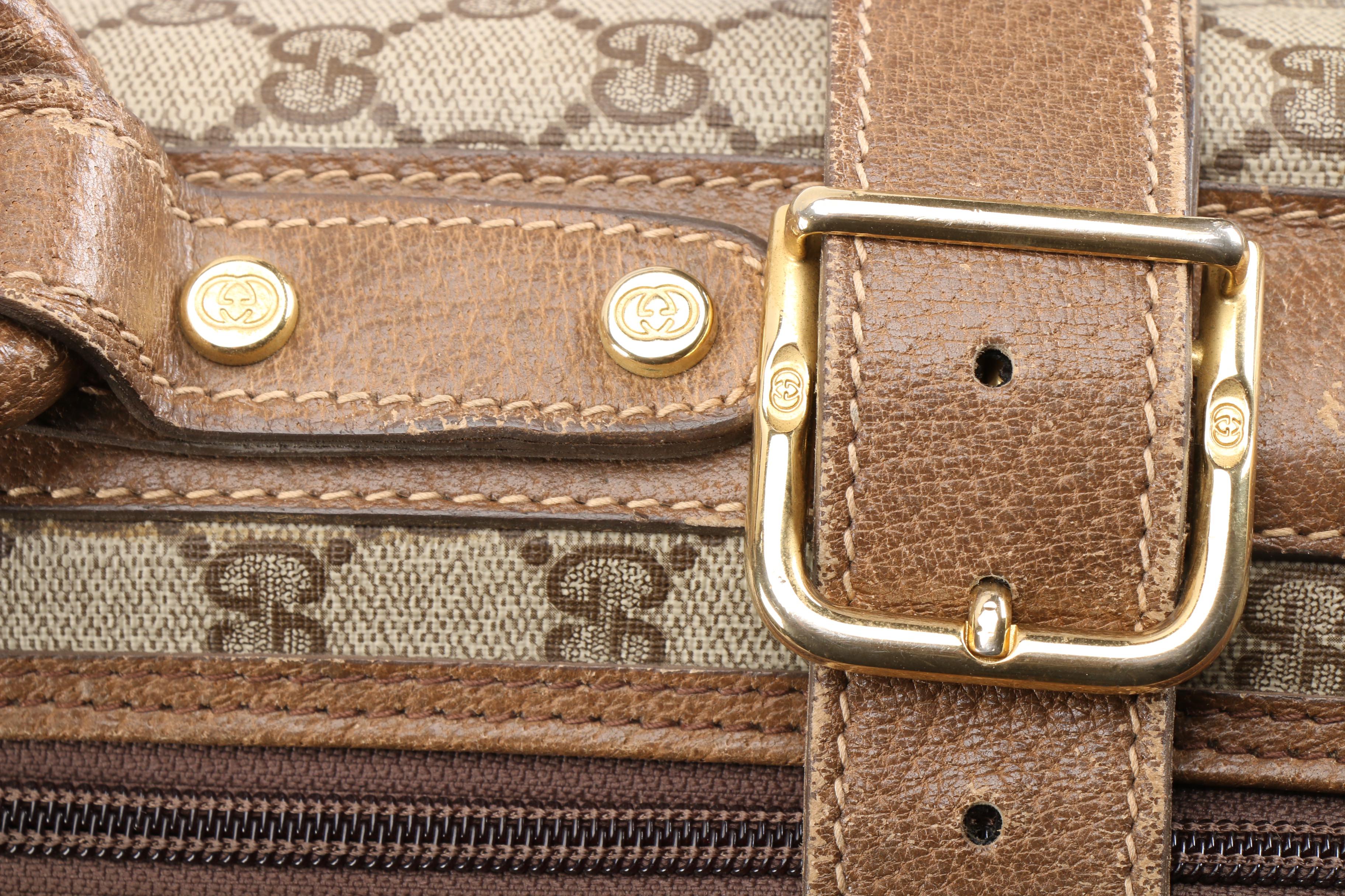 Gucci GG Supreme Canvas, Web Stripe and Leather Soft-Sided Suitcase, Vintage