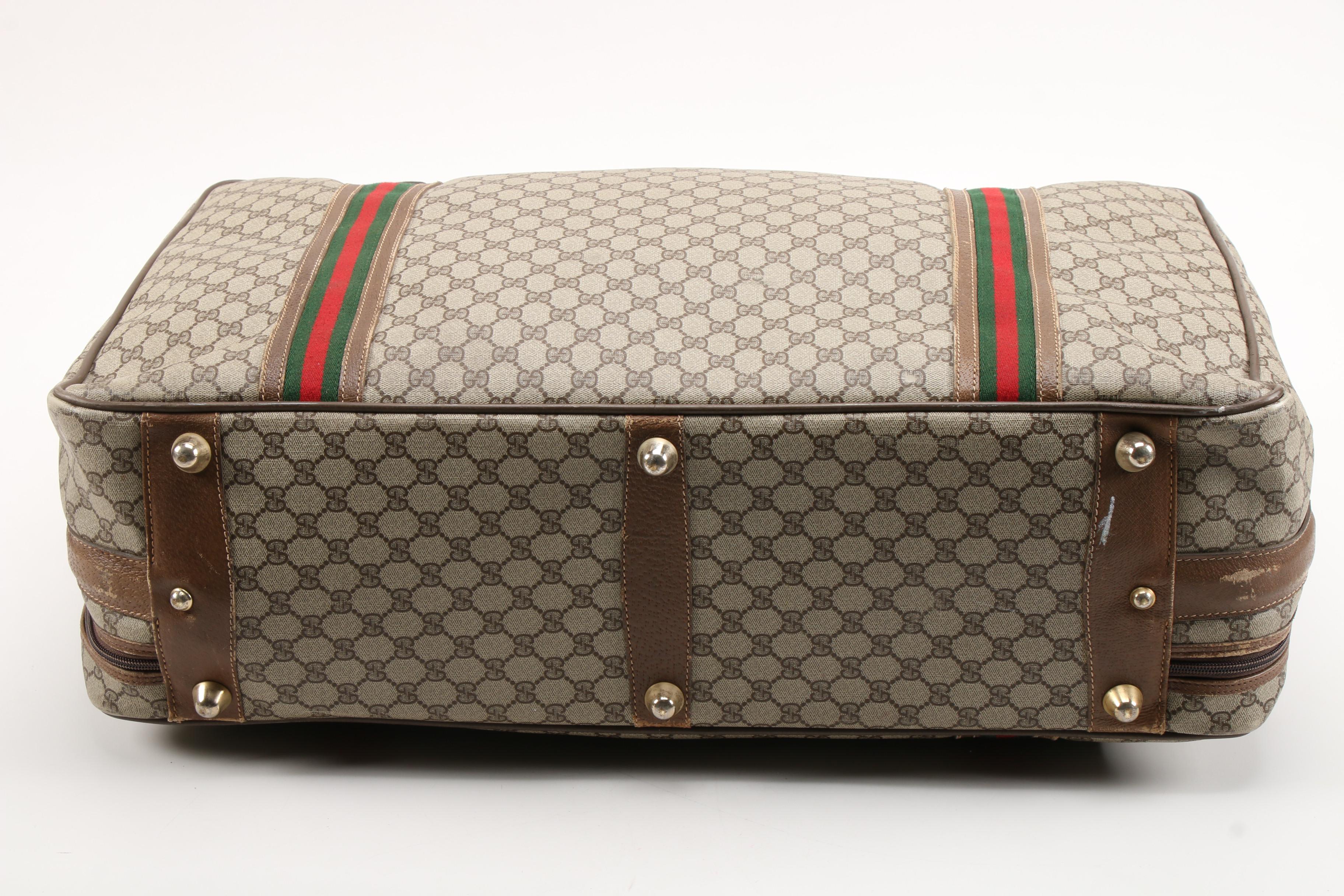 Gucci GG Supreme Canvas, Web Stripe and Leather Soft-Sided Suitcase, Vintage