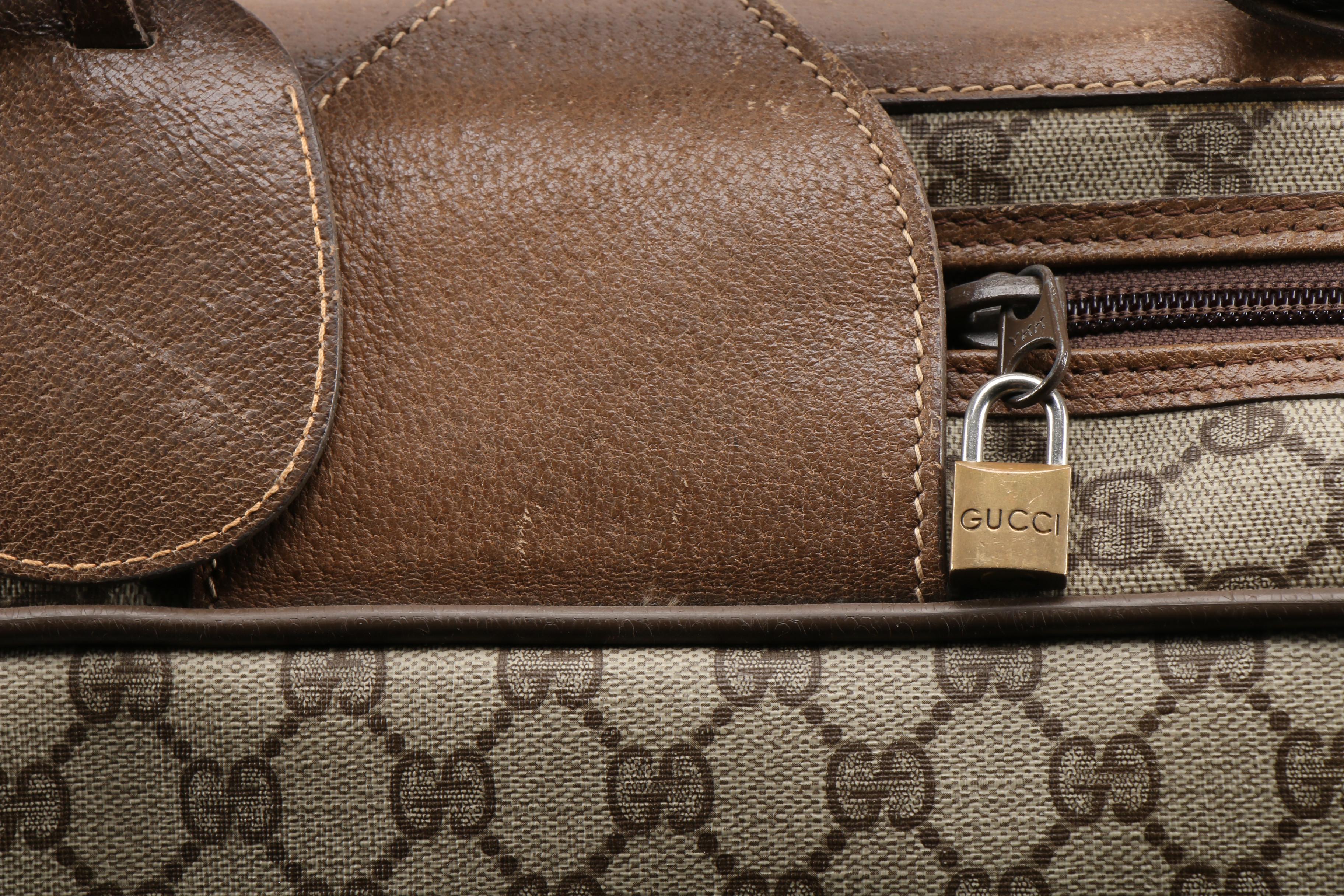 Gucci GG Supreme Canvas, Web Stripe and Leather Soft-Sided Suitcase, Vintage