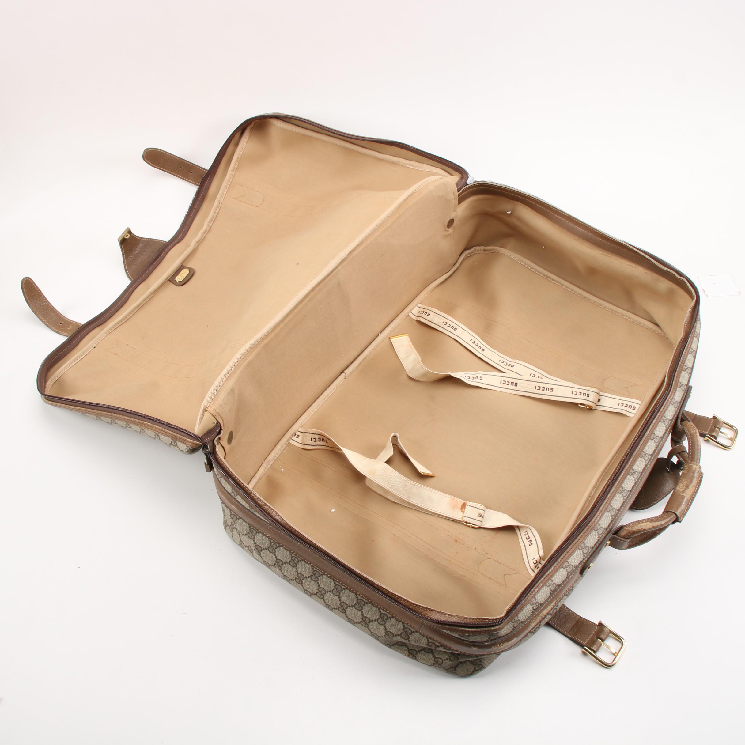 Gucci GG Supreme Canvas, Web Stripe and Leather Soft-Sided Suitcase, Vintage