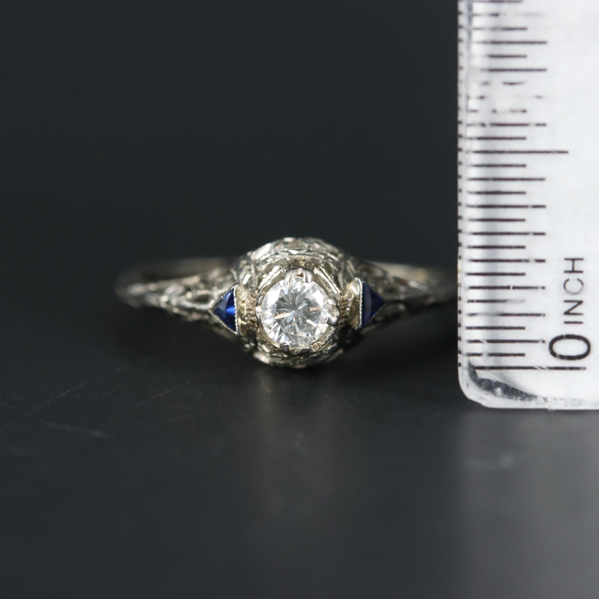 Vintage 18K White Gold Diamond and Sapphire Ring