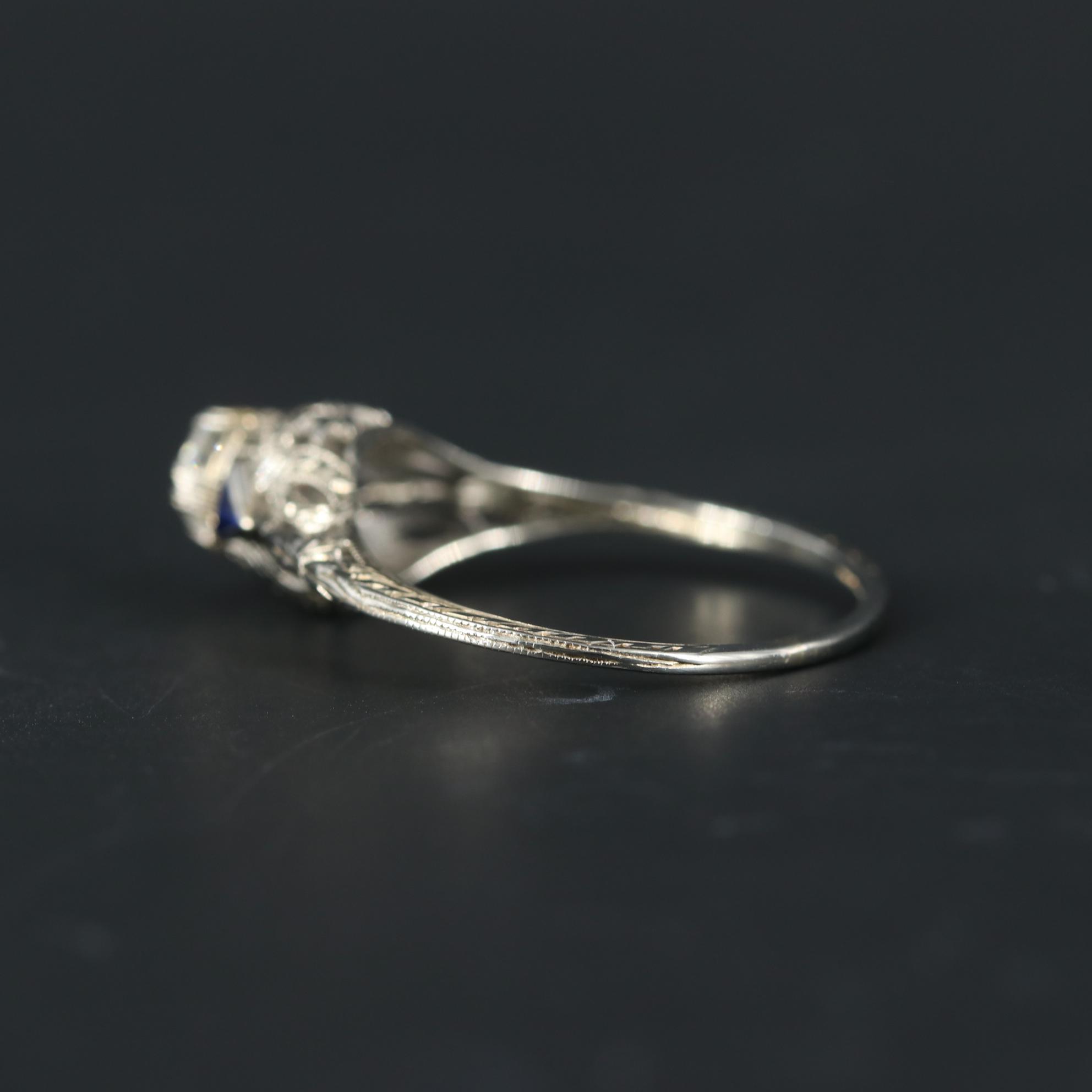 Vintage 18K White Gold Diamond and Sapphire Ring