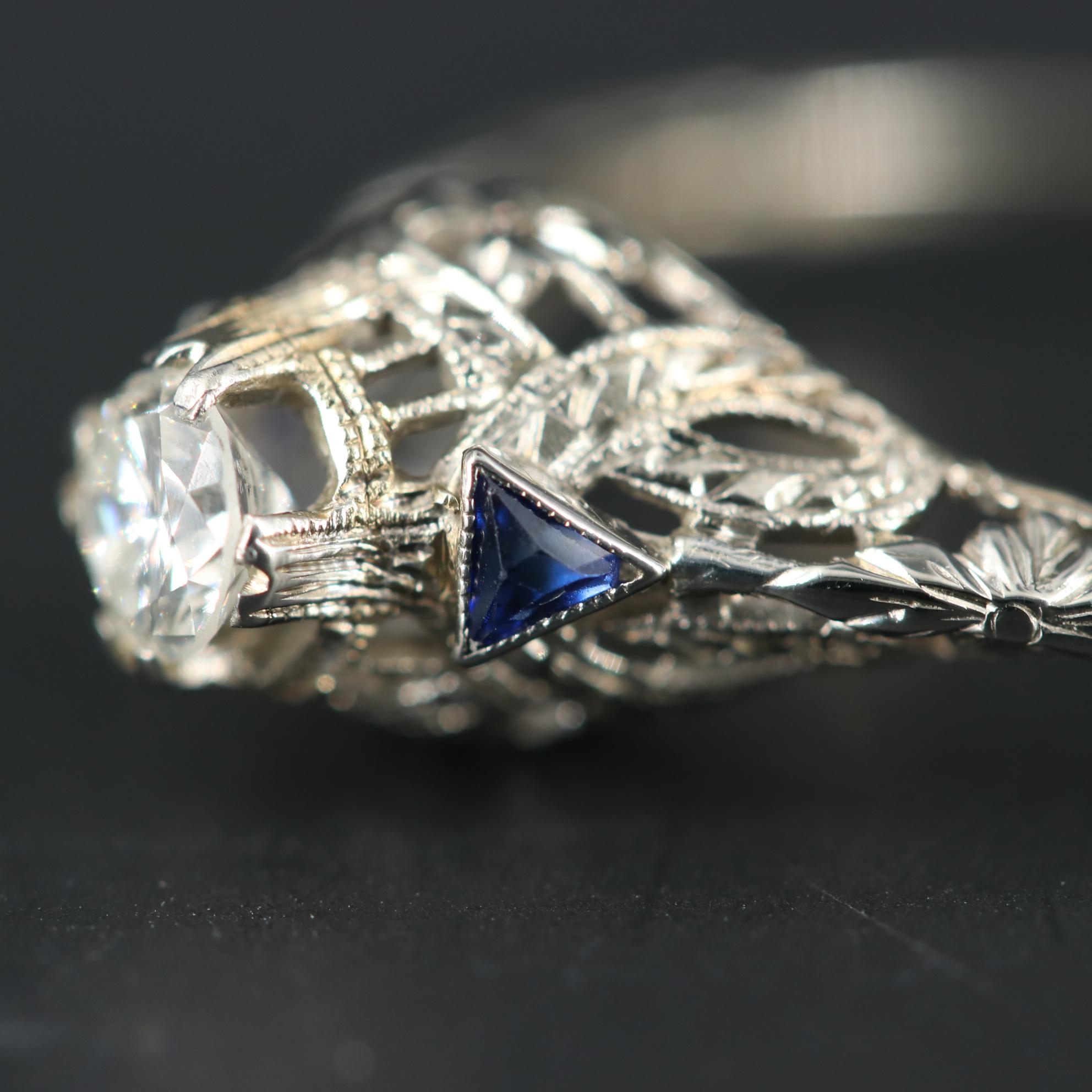 Vintage 18K White Gold Diamond and Sapphire Ring