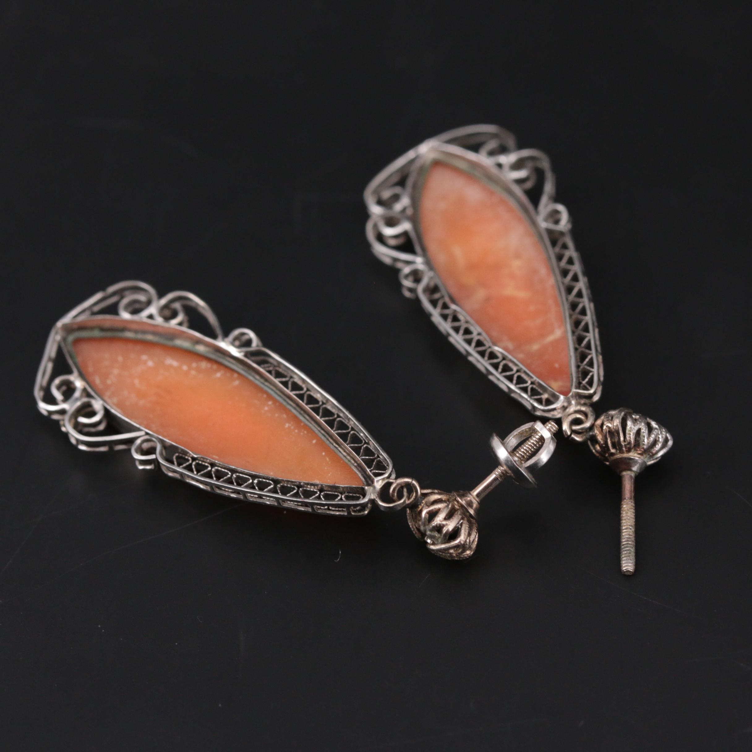 10K Yellow Gold Helmet Shell Cameo Earrings with Filigree Accents